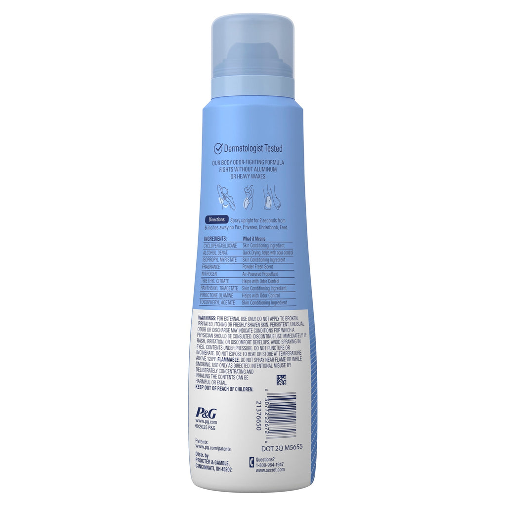 Secret Whole Body Deodorant Spray for Women, Powder Fresh Scent, Aluminum Free Deodorant, 72 HR Odor Protection, 3.5oz