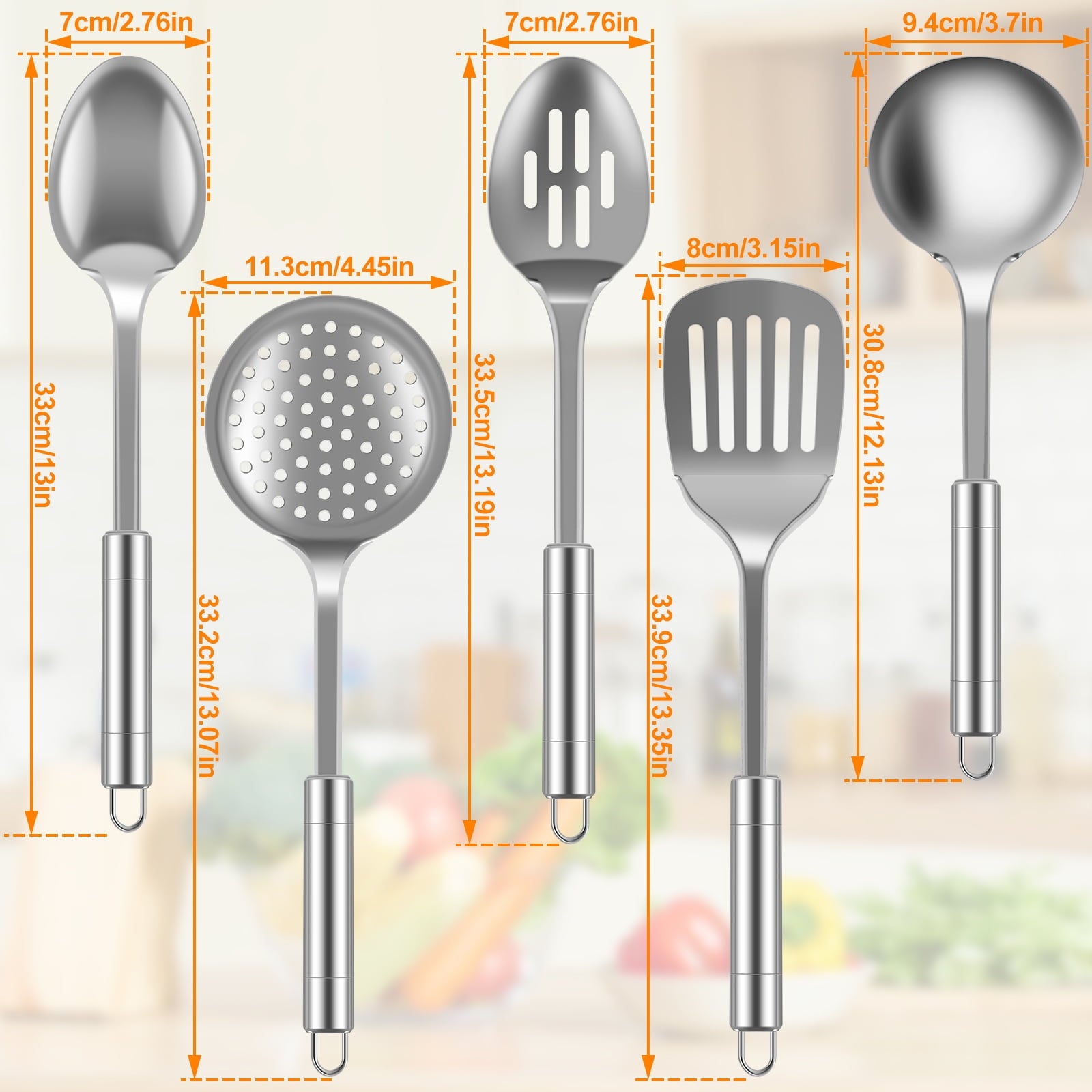 Qenwkxz 5pcs Kitchen Tools and gadgets Cooking Utensils Set Stainless Steel Spoons Spatula Set with Heavy-Duty Washable Utensils with Handle Hole Kitchen Gadgets Tools Set for Wome