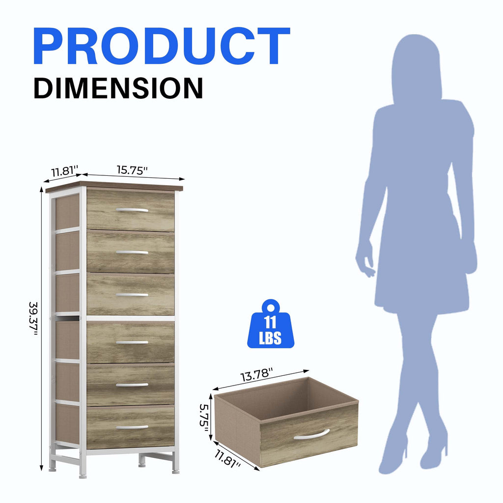 5 Fabric Dresser with 5 Storage Drawers, TV Stand with Wooden Top Metal Frame for Clothes, Living Room, Hallway, Entryway, Rust