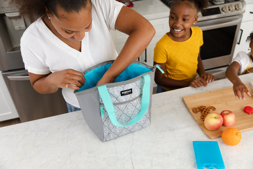 Essential Tote Lunch Bag Cooler, 14 Can Capacity, Gray and Teal