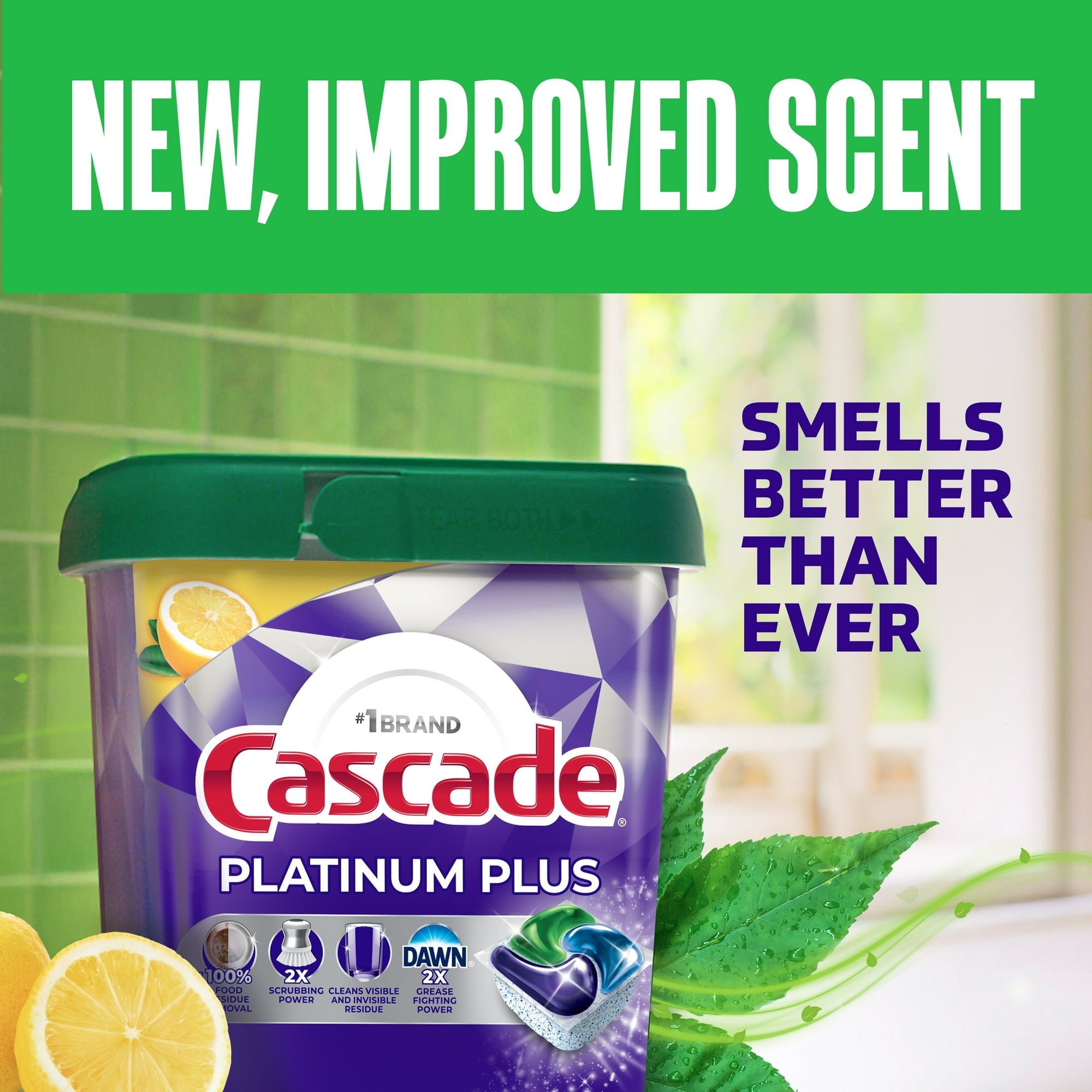 2 x - Cascade Platinum Plus Dishwasher Pods, Dishwasher Detergent, Dish Detergent Soap, Lemon, 57 Count