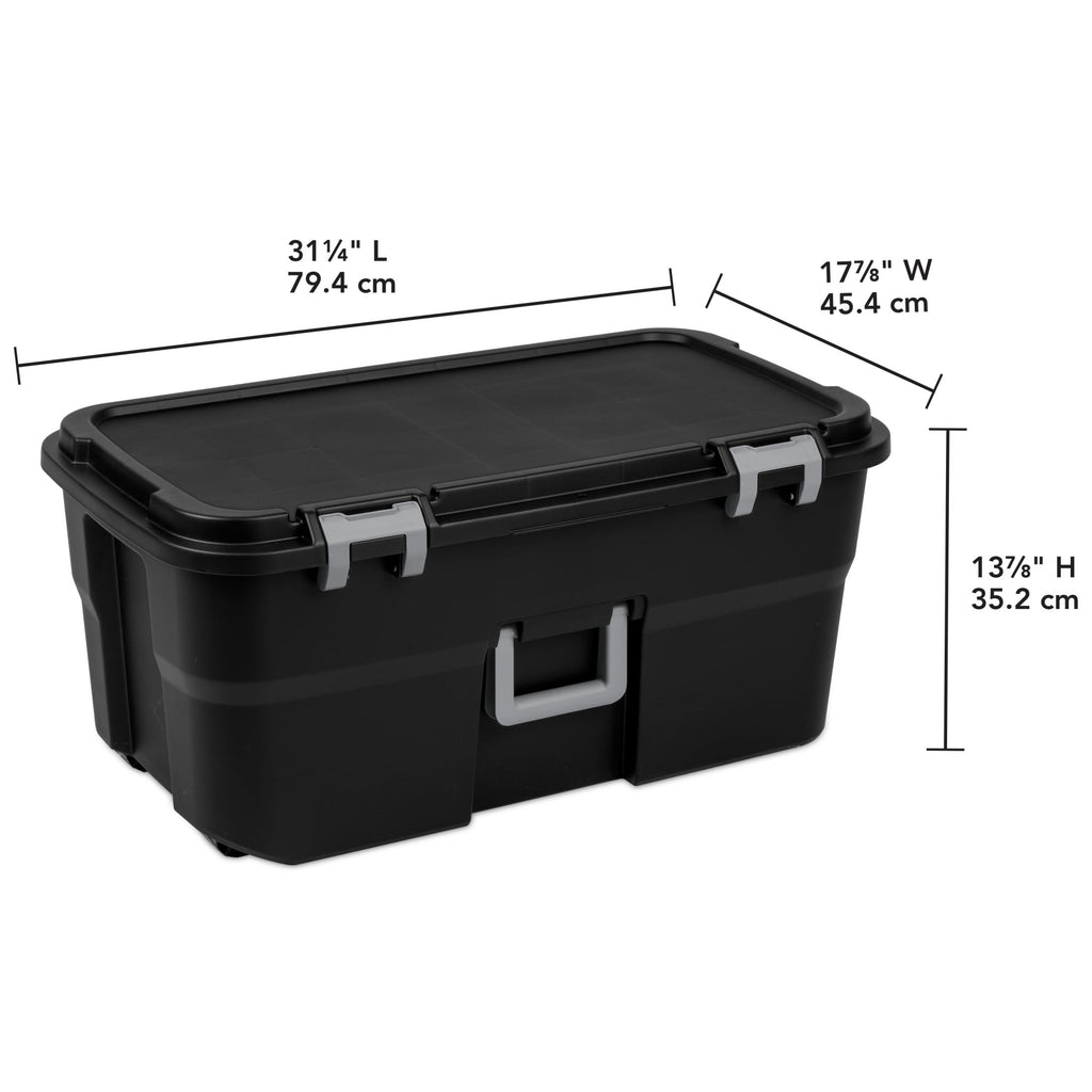 22 Gallon Large Wheeled Footlocker, Heavy Duty Plastic Storage Trunk Container, Lockable with Wheels and Handle, Black