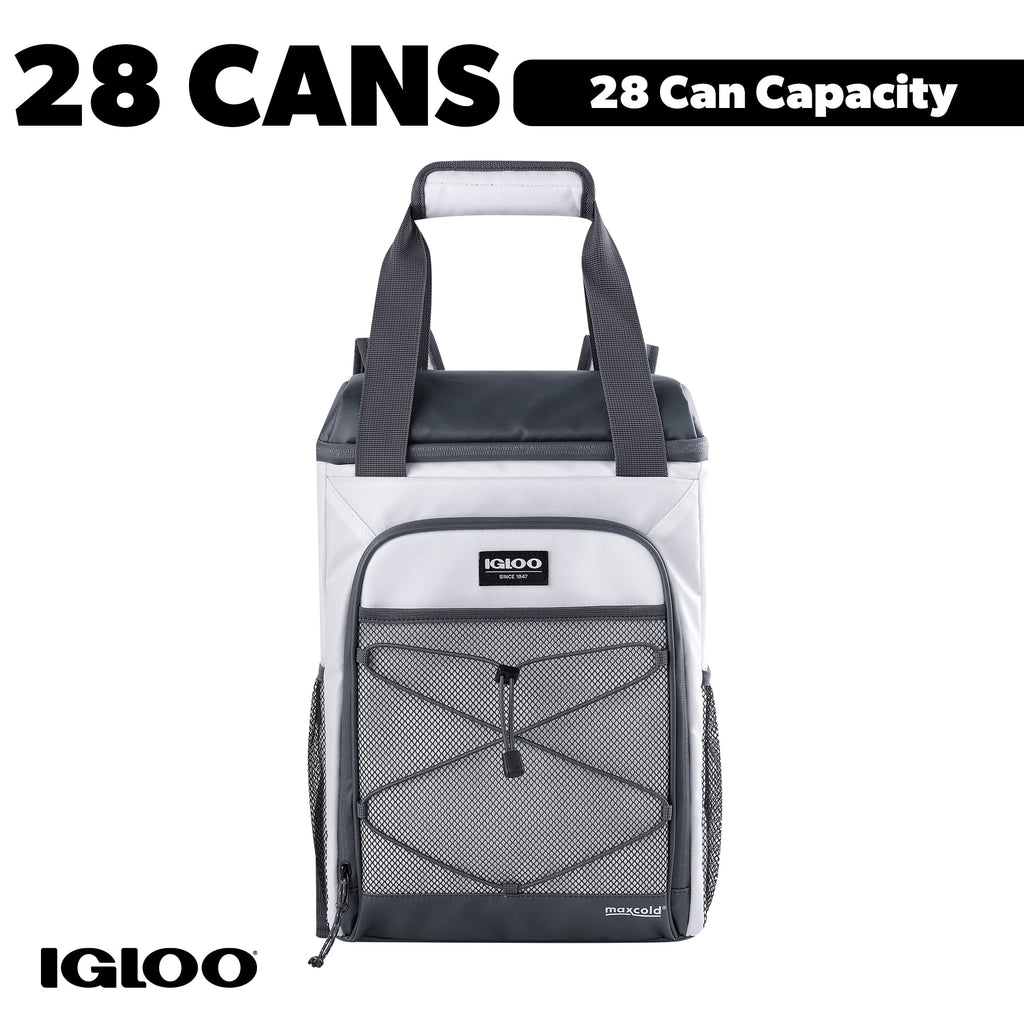 Marine Soft-Side Backpack Cooler, 28 Can Capacity, White and Gray