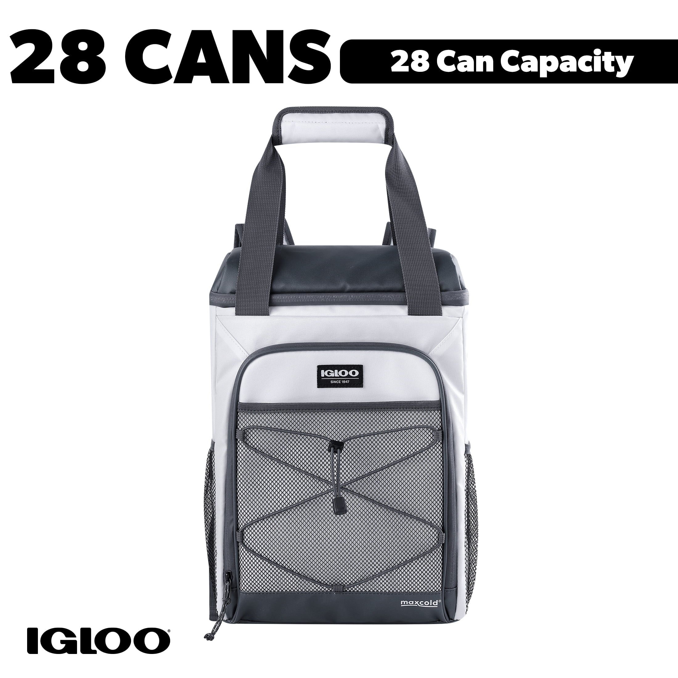 Marine Soft-Side Backpack Cooler, 28 Can Capacity, White and Gray