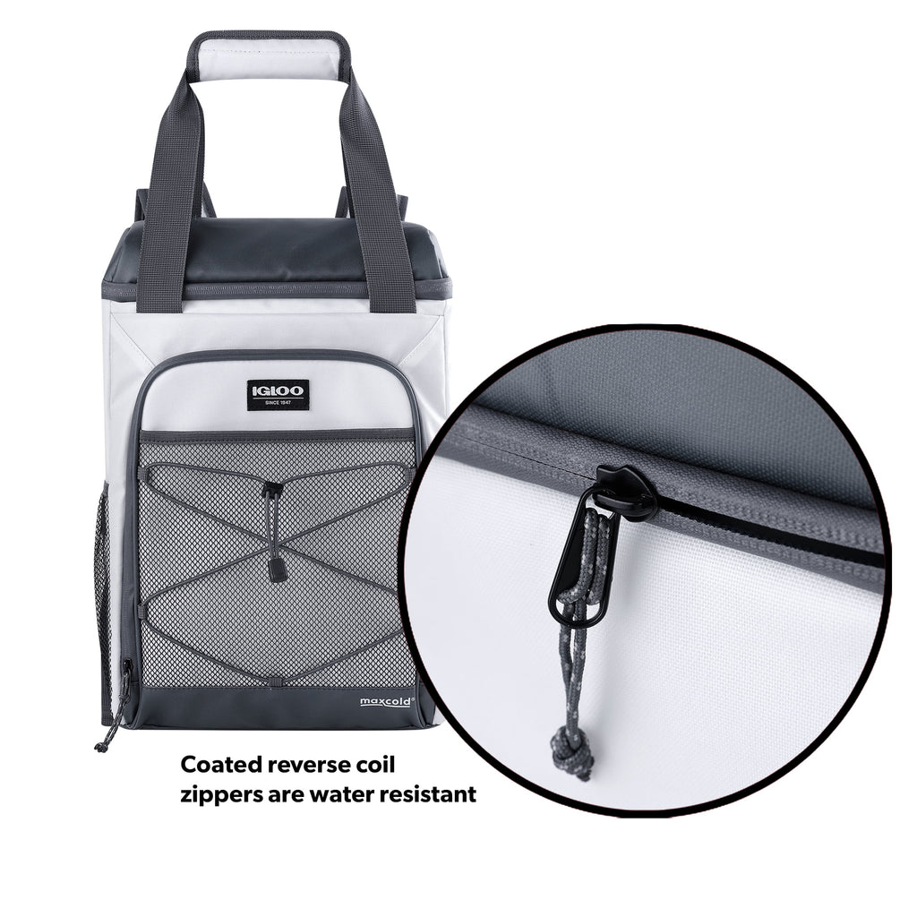 Marine Soft-Side Backpack Cooler, 28 Can Capacity, White and Gray