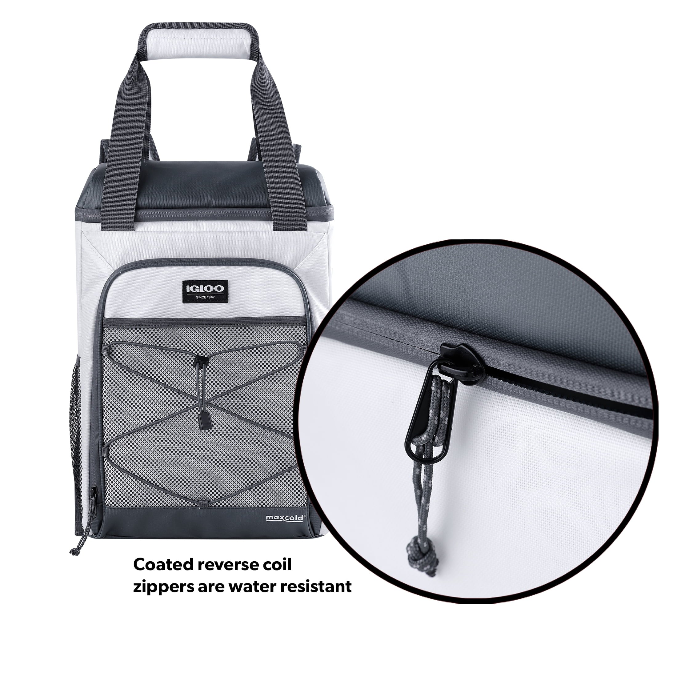Marine Soft-Side Backpack Cooler, 28 Can Capacity, White and Gray