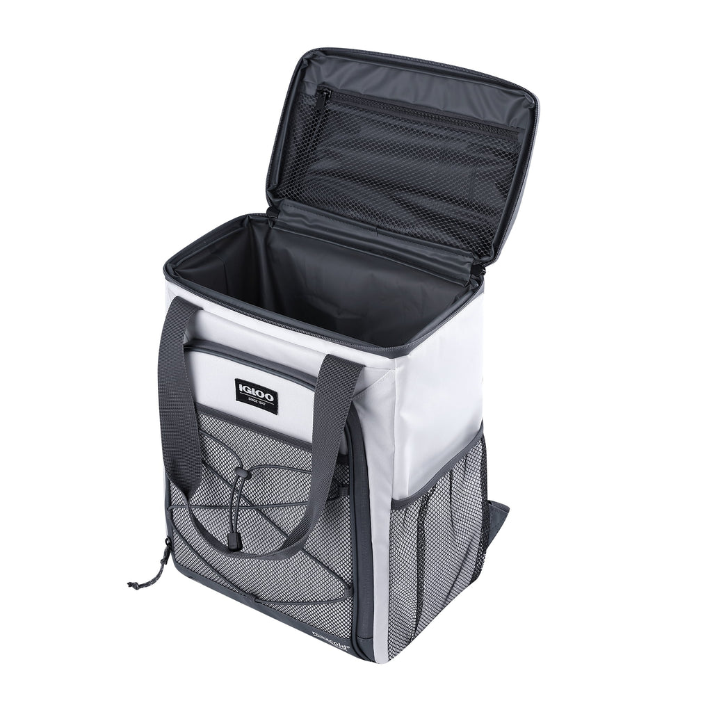 Marine Soft-Side Backpack Cooler, 28 Can Capacity, White and Gray