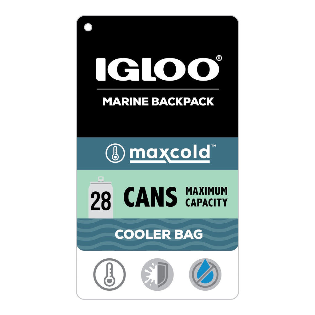 Marine Soft-Side Backpack Cooler, 28 Can Capacity, White and Gray