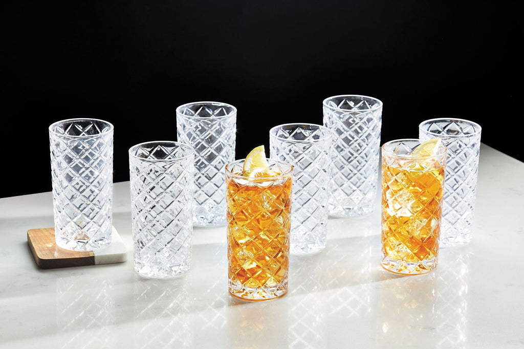 Better Homes &amp; Gardens Diamond Cut Tumbler Clear Drinking Glass, 8 Pack