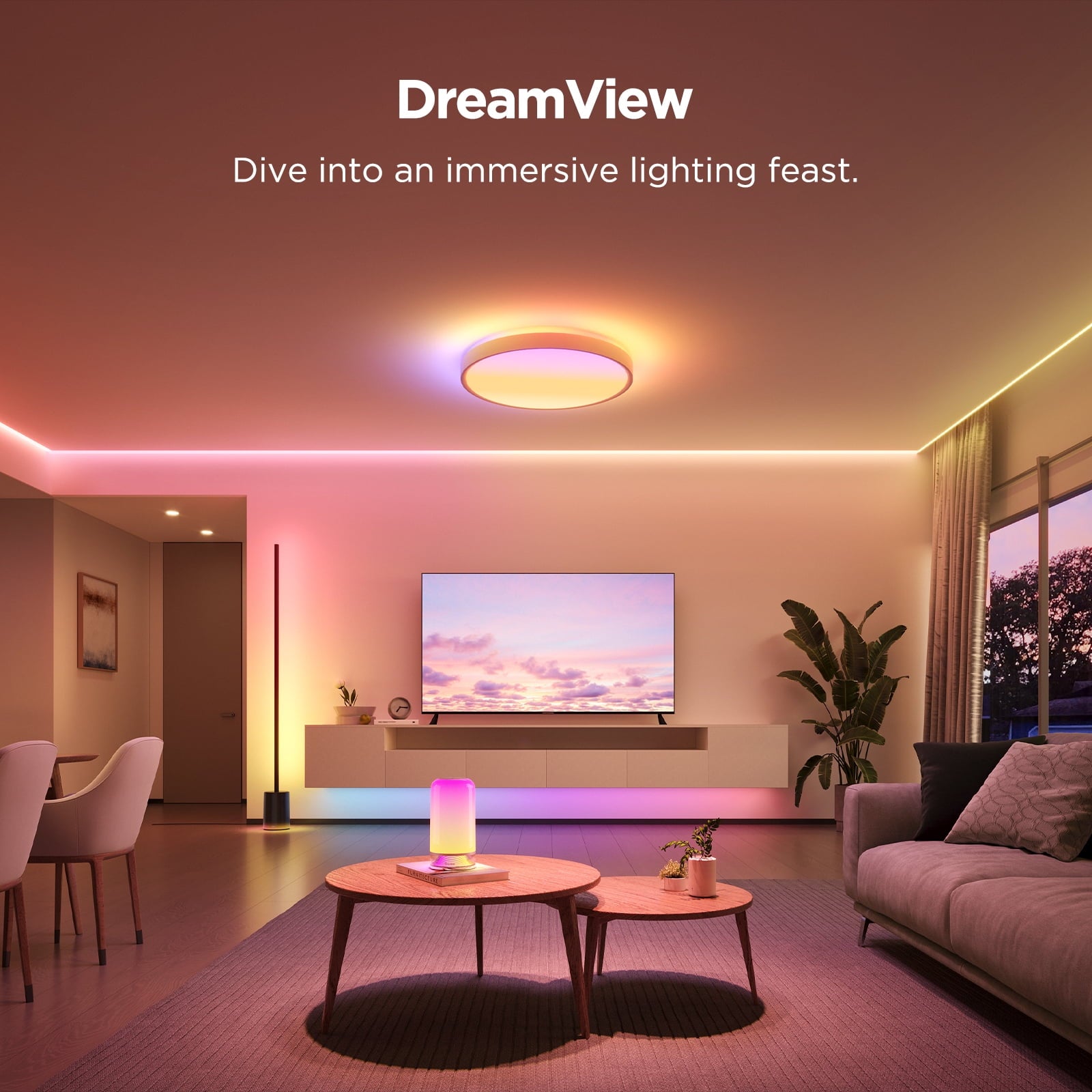 Smart 15inch RGBICWW Ceiling Light Pro, 4300lm Warm White Cool Light Dimable For Kitchen, Colorful Lighting Effect For Bedroom, Living Room,Light Change With Music For Party