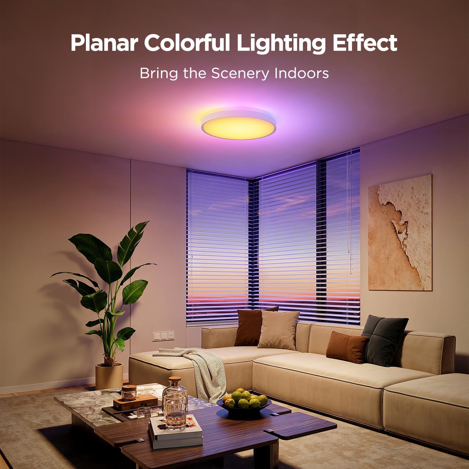 Smart 15inch RGBICWW Ceiling Light Pro, 4300lm Warm White Cool Light Dimable For Kitchen, Colorful Lighting Effect For Bedroom, Living Room,Light Change With Music For Party