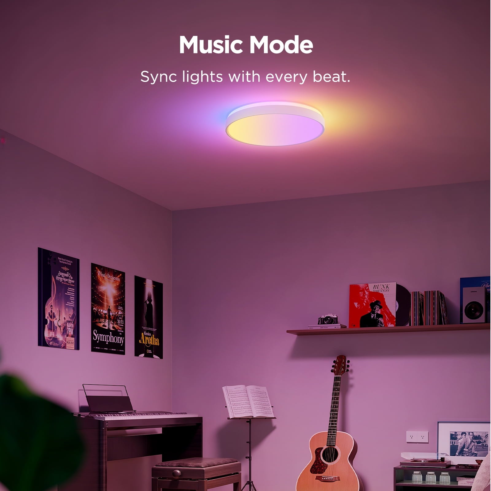 Smart 15inch RGBICWW Ceiling Light Pro, 4300lm Warm White Cool Light Dimable For Kitchen, Colorful Lighting Effect For Bedroom, Living Room,Light Change With Music For Party