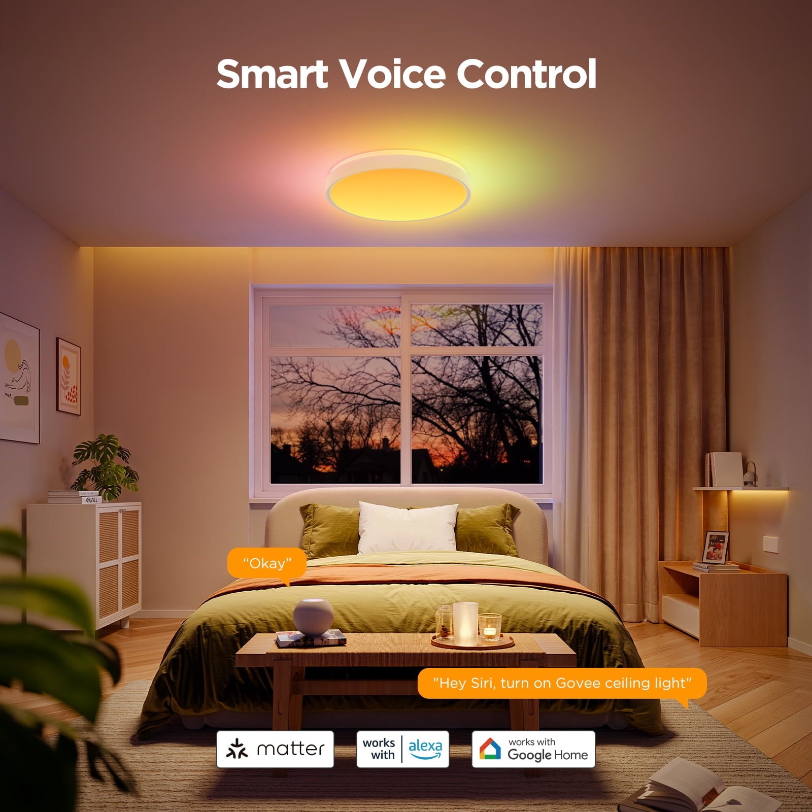Smart 15inch RGBICWW Ceiling Light Pro, 4300lm Warm White Cool Light Dimable For Kitchen, Colorful Lighting Effect For Bedroom, Living Room,Light Change With Music For Party