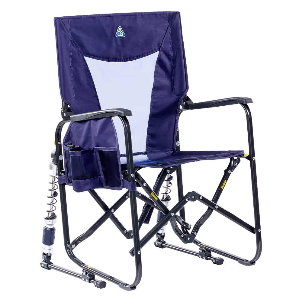 Blue camping chair with adjustable backrest on a white background
