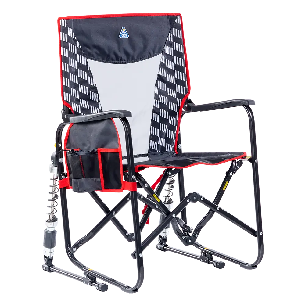 Front Right view of the Charcoal Racing Stowaway Rocker. 