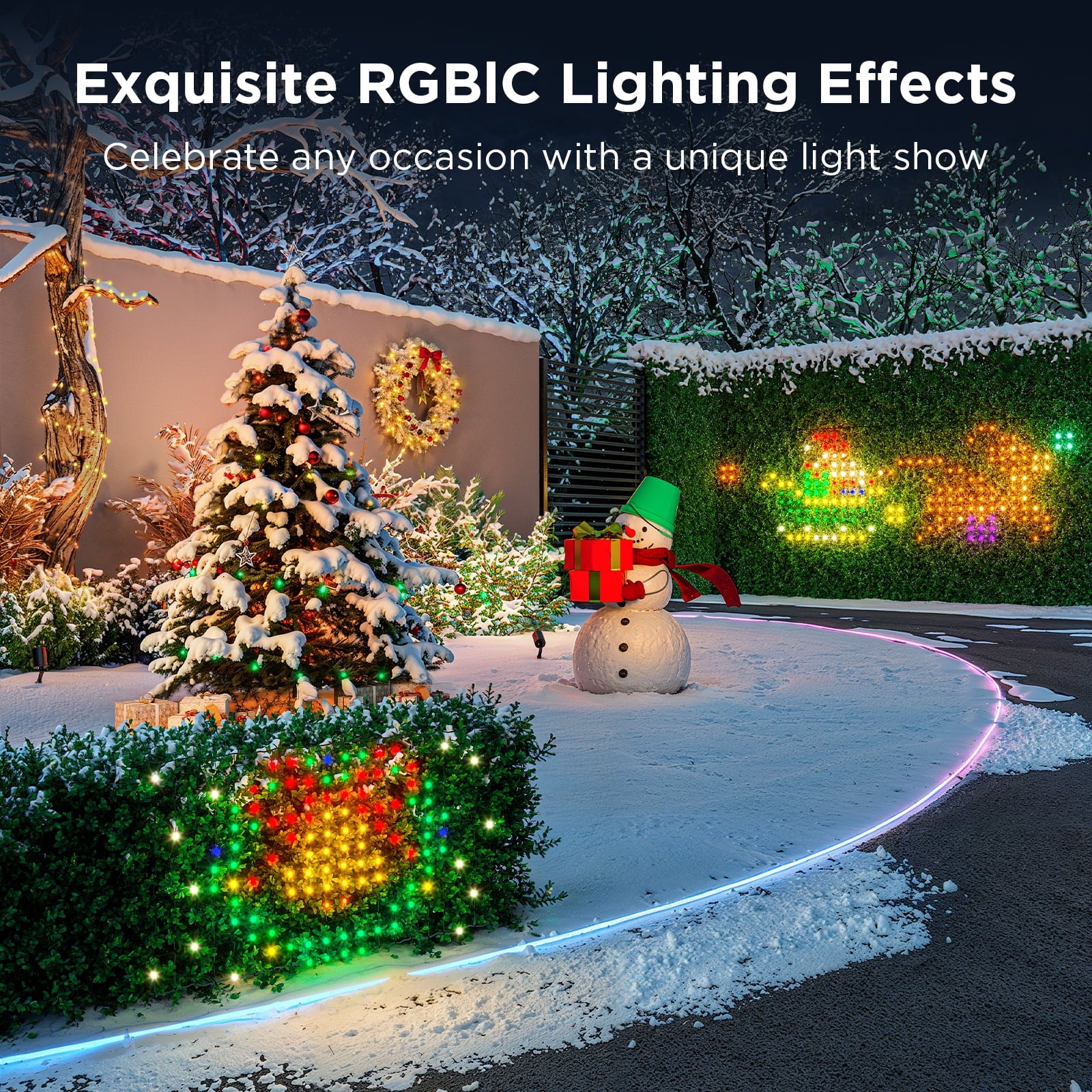 LED Net Lights for Bushes, 2.8ft × 9.5ft, Animated Chirstmas Decorations, RGBIC Colorful Light Changing Effect, App &amp; Voice Control
