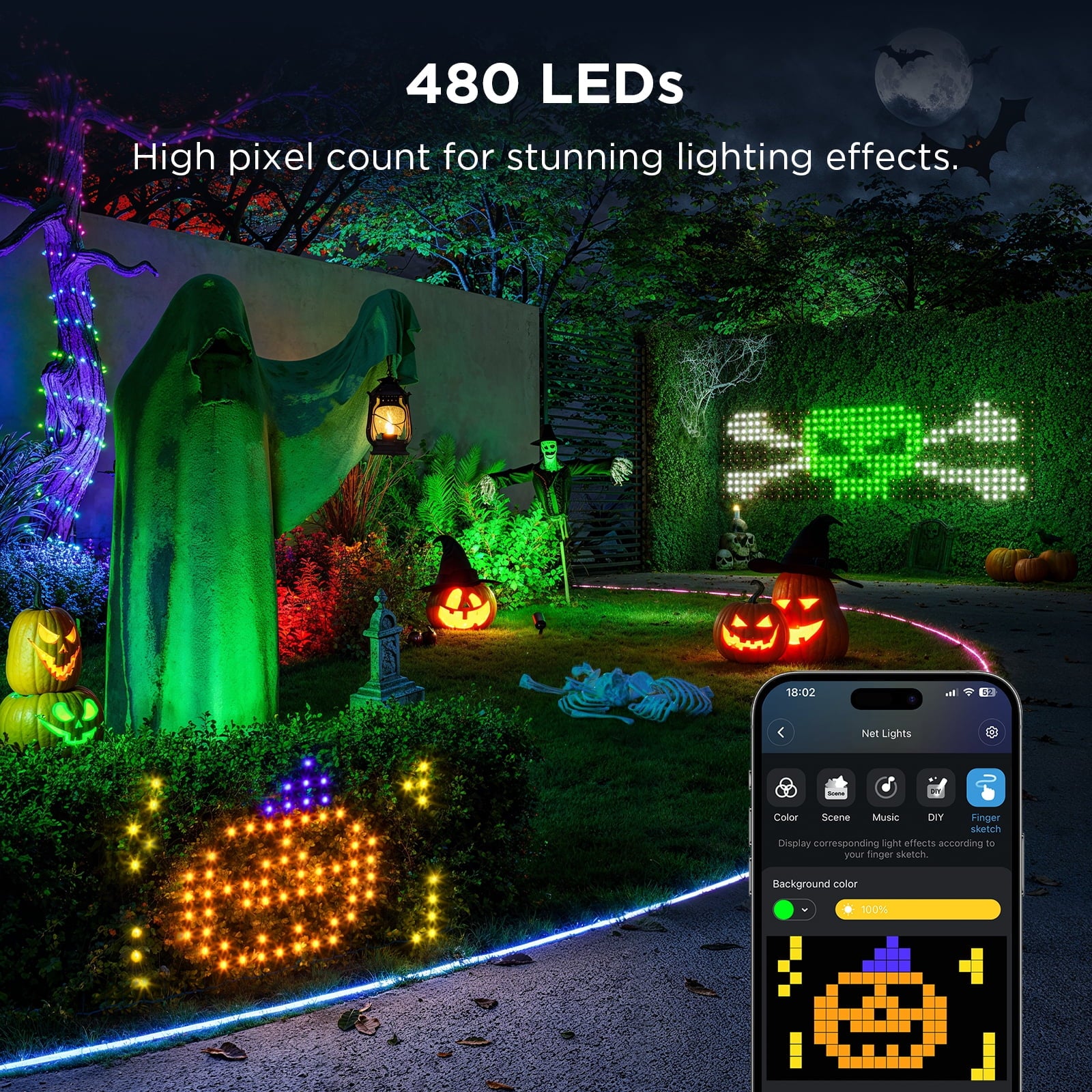 LED Net Lights for Bushes, 2.8ft × 9.5ft, Animated Chirstmas Decorations, RGBIC Colorful Light Changing Effect, App &amp; Voice Control
