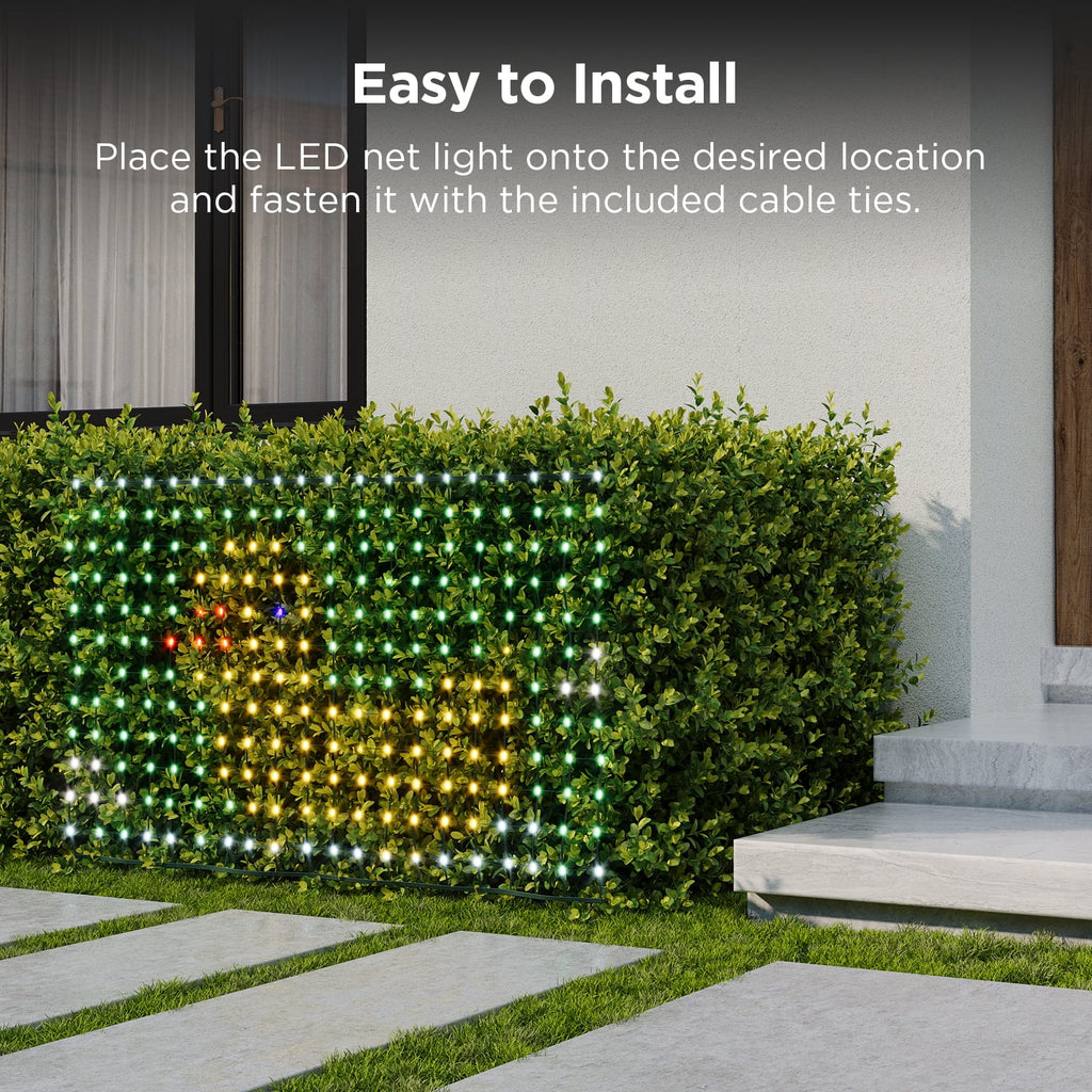 LED Net Lights for Bushes, 2.8ft × 9.5ft, Animated Chirstmas Decorations, RGBIC Colorful Light Changing Effect, App &amp; Voice Control