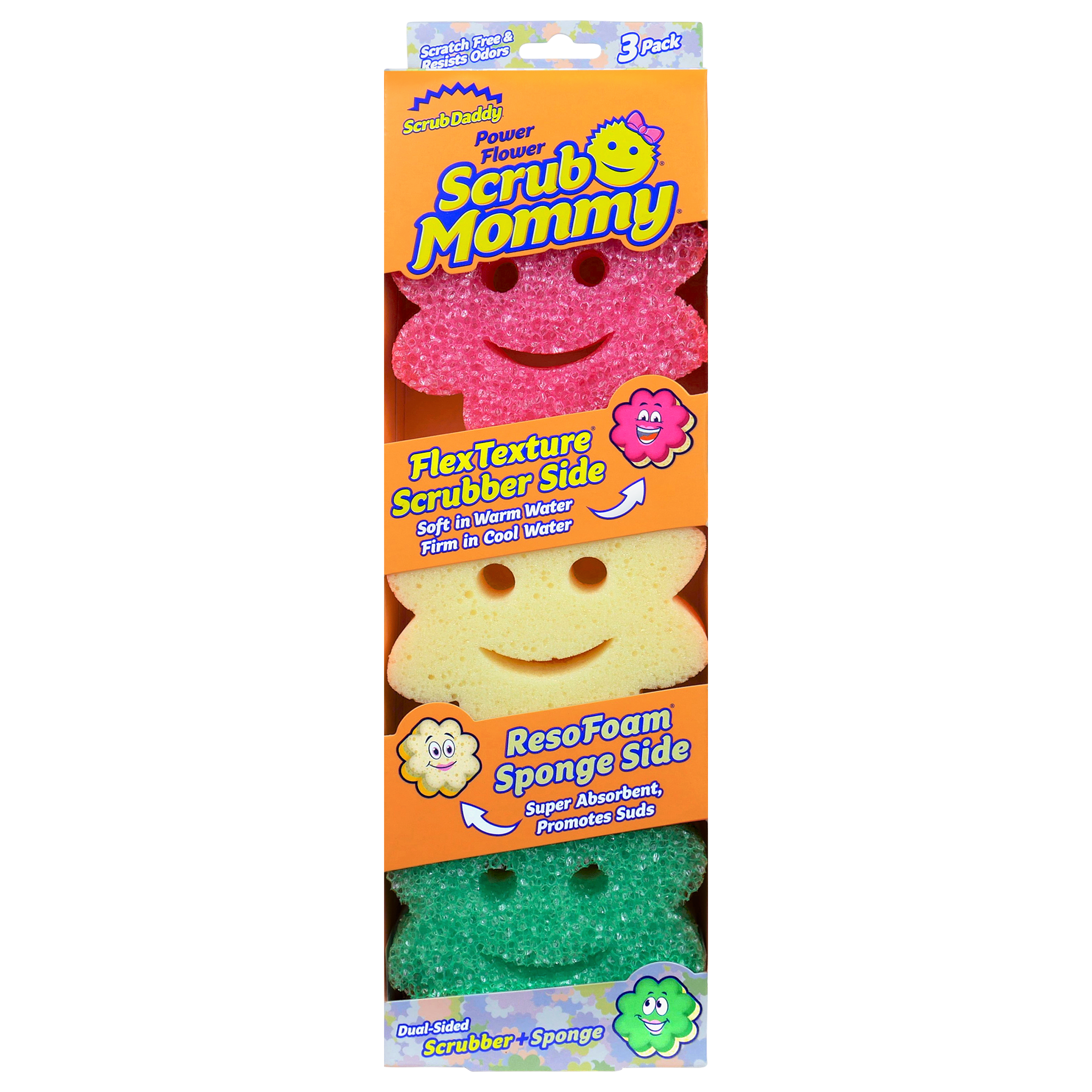 Scrub Mommy Power Flower Dual-Sided Cleaning Sponges, 3 Count