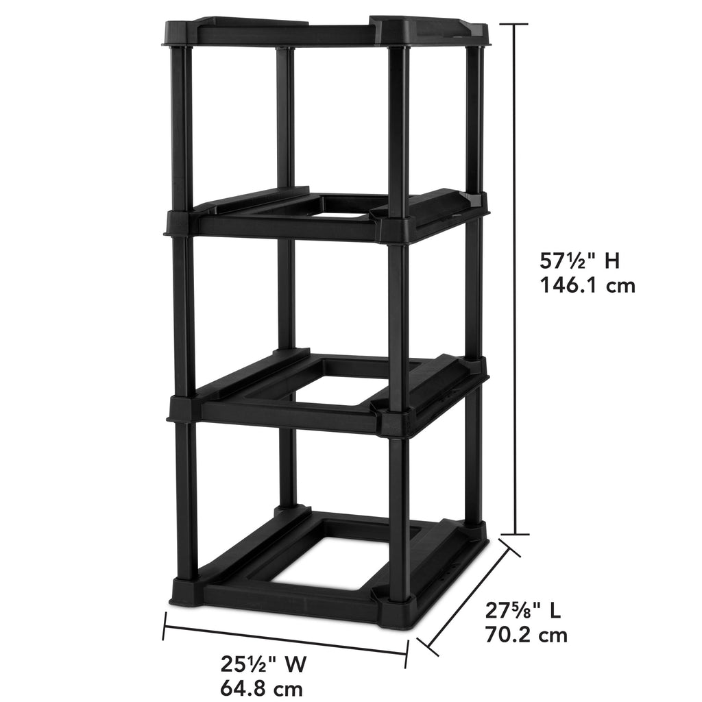 4 Tier Plastic Tote Rack, Holds Four 27 Gallon Industrial Storage Bins, Rugged and , Black