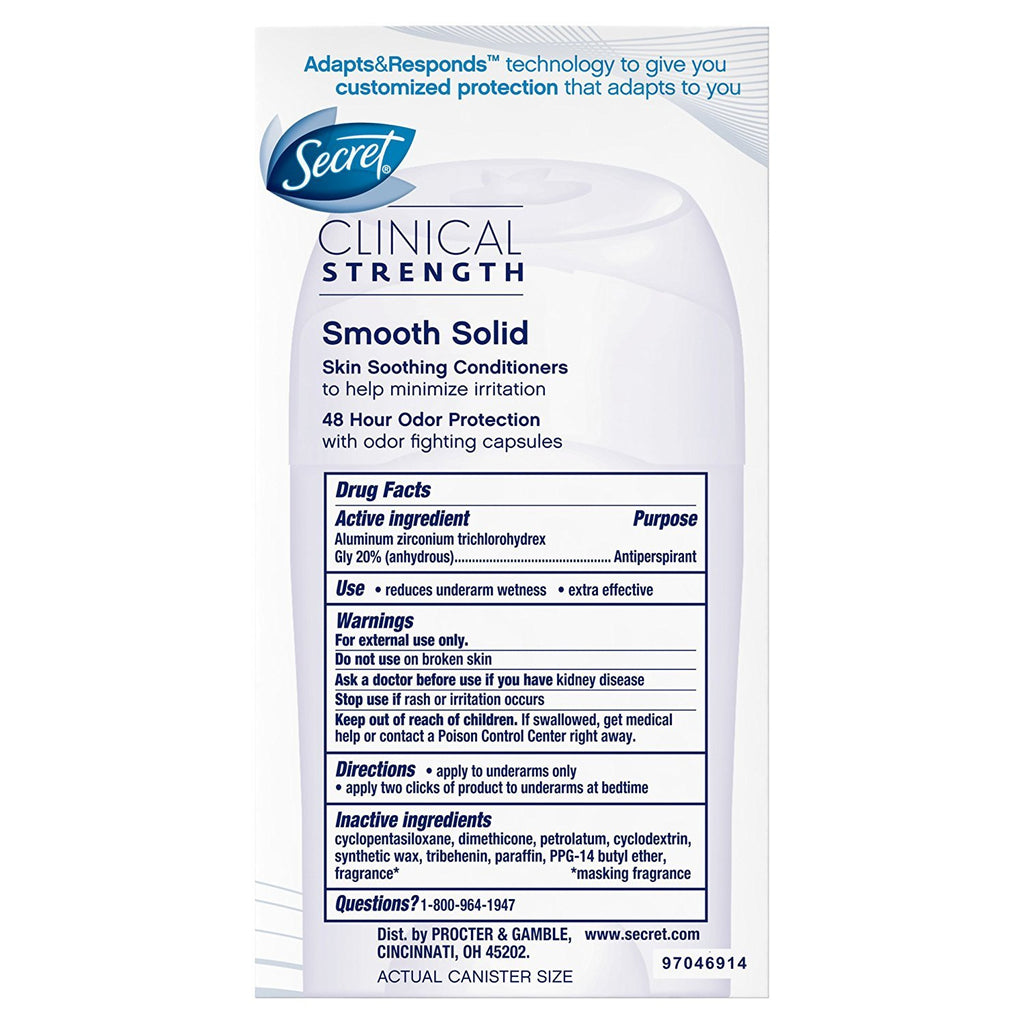 Clinical Strength Smooth Solid Womens Antiperspirant &amp; Deodorant, Sensitive Hypoallergenic - 1.6 Ounce