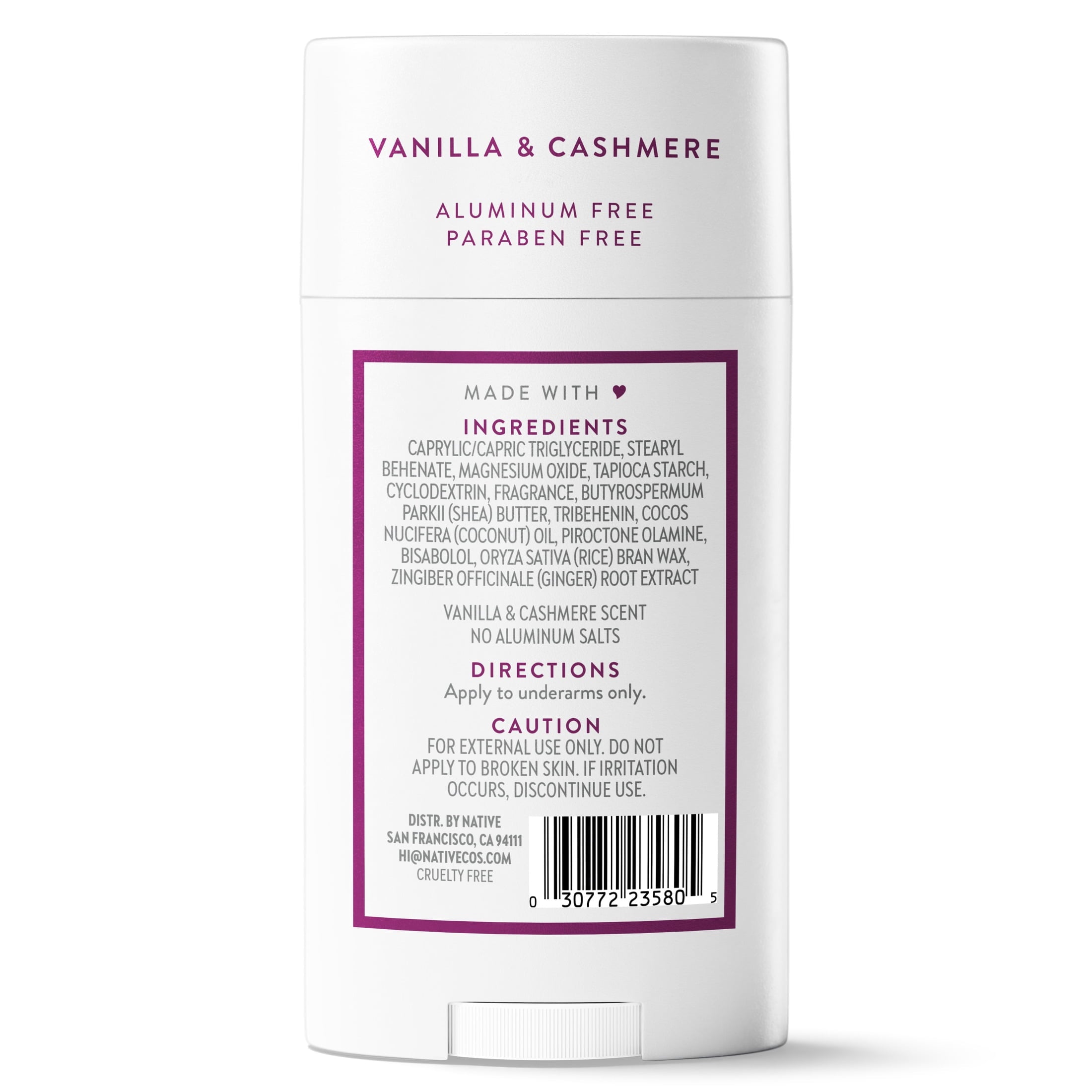 Aluminum Free Deodorant For Women, 72 Hour Solid Deodorant Stick, Vanilla &amp; Cashmere, 2.65oz
