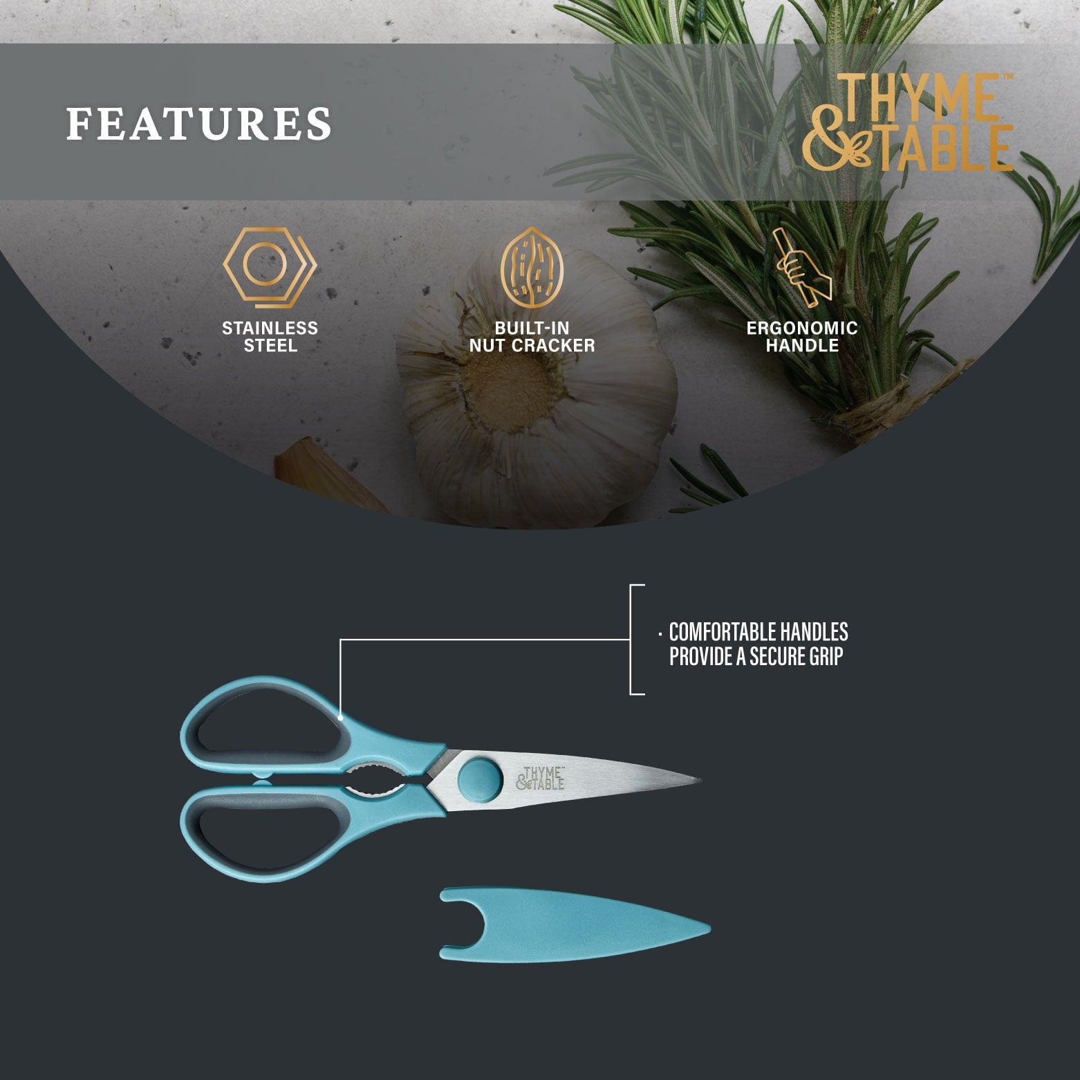 Thyme &amp; Table Stainless Steel Kitchen Shears with Sheath, Blue