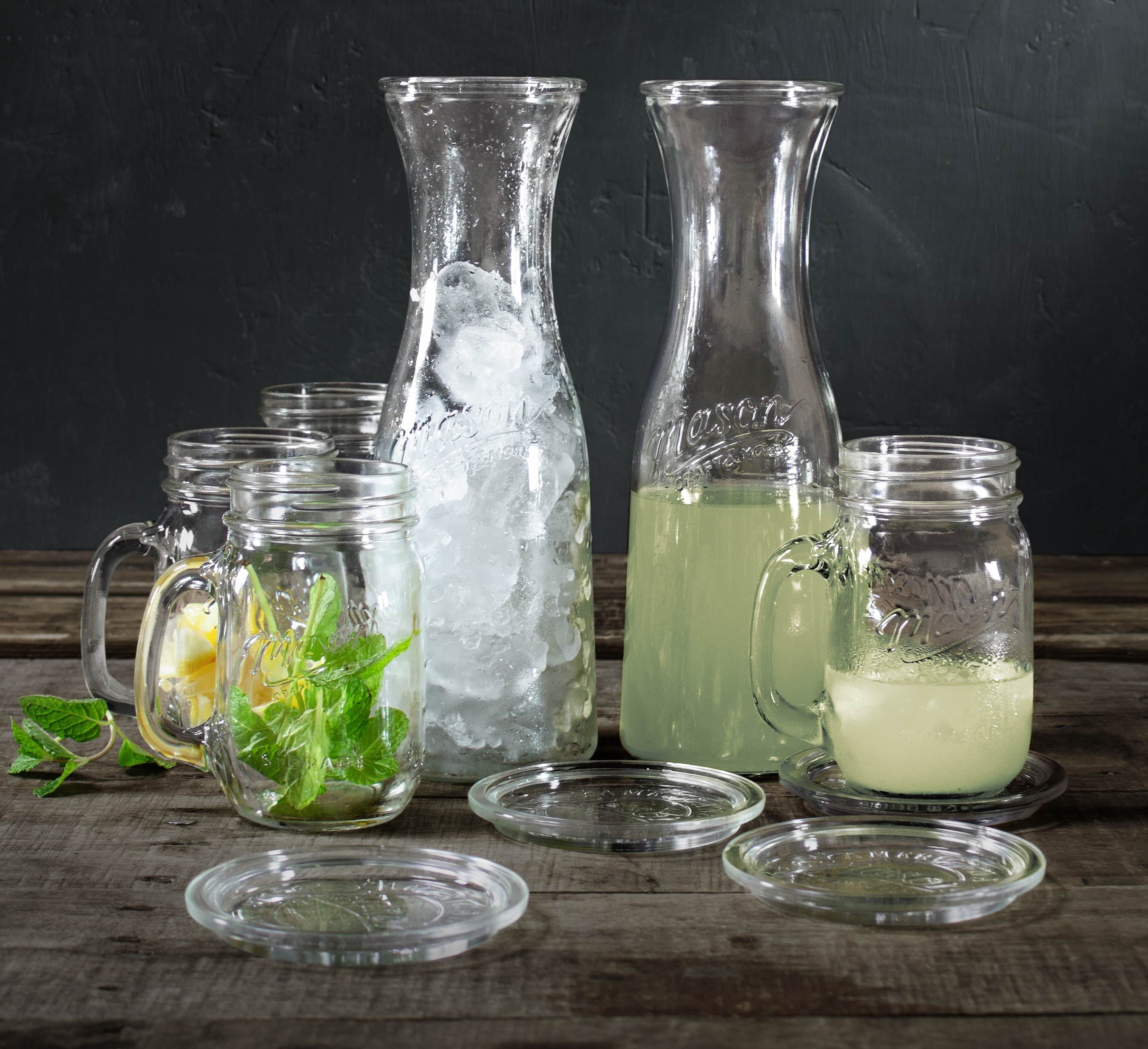 Mason Craft &amp; More 10 Piece Glass Drinkware Set, Carafes, Drinking Jars, and Coasters