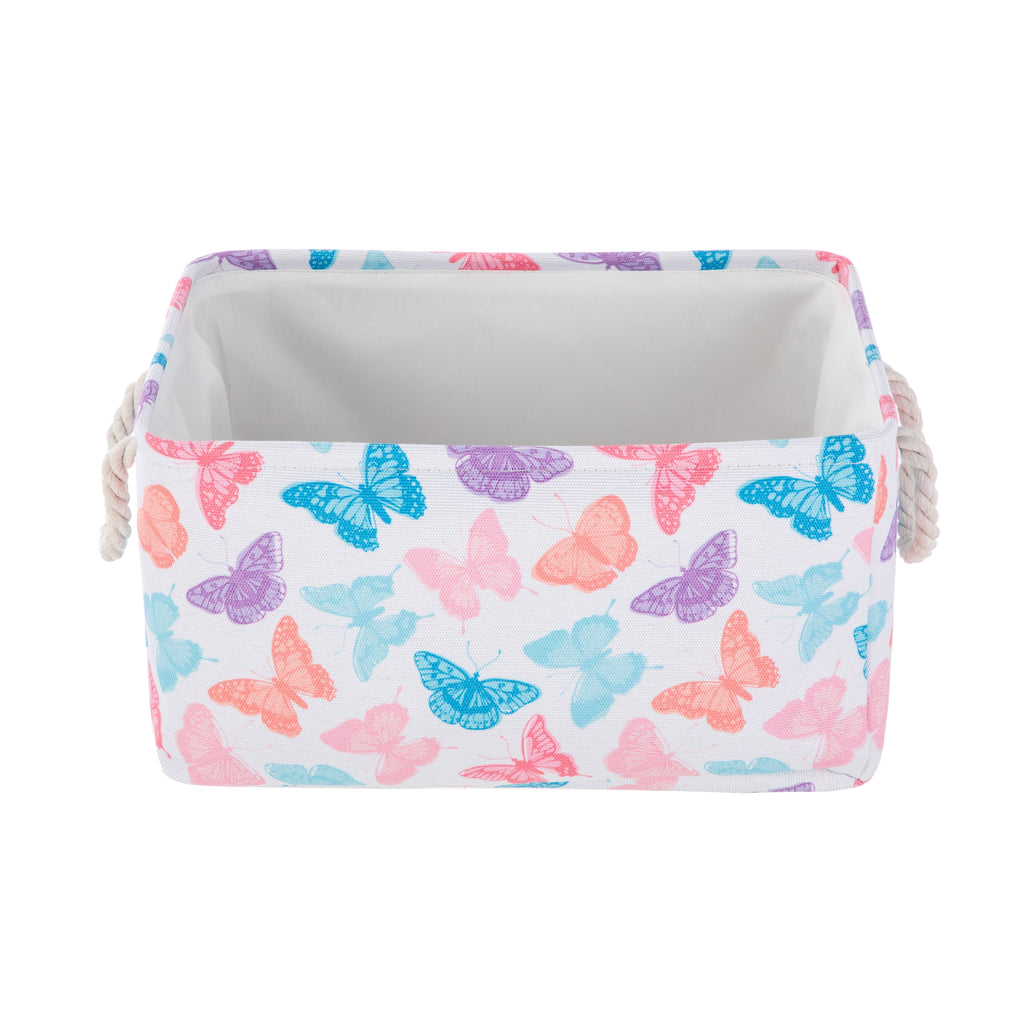 Kids Butterfly Canvas Storage Basket with Handles, 15 in x 11 in x 7.8 in