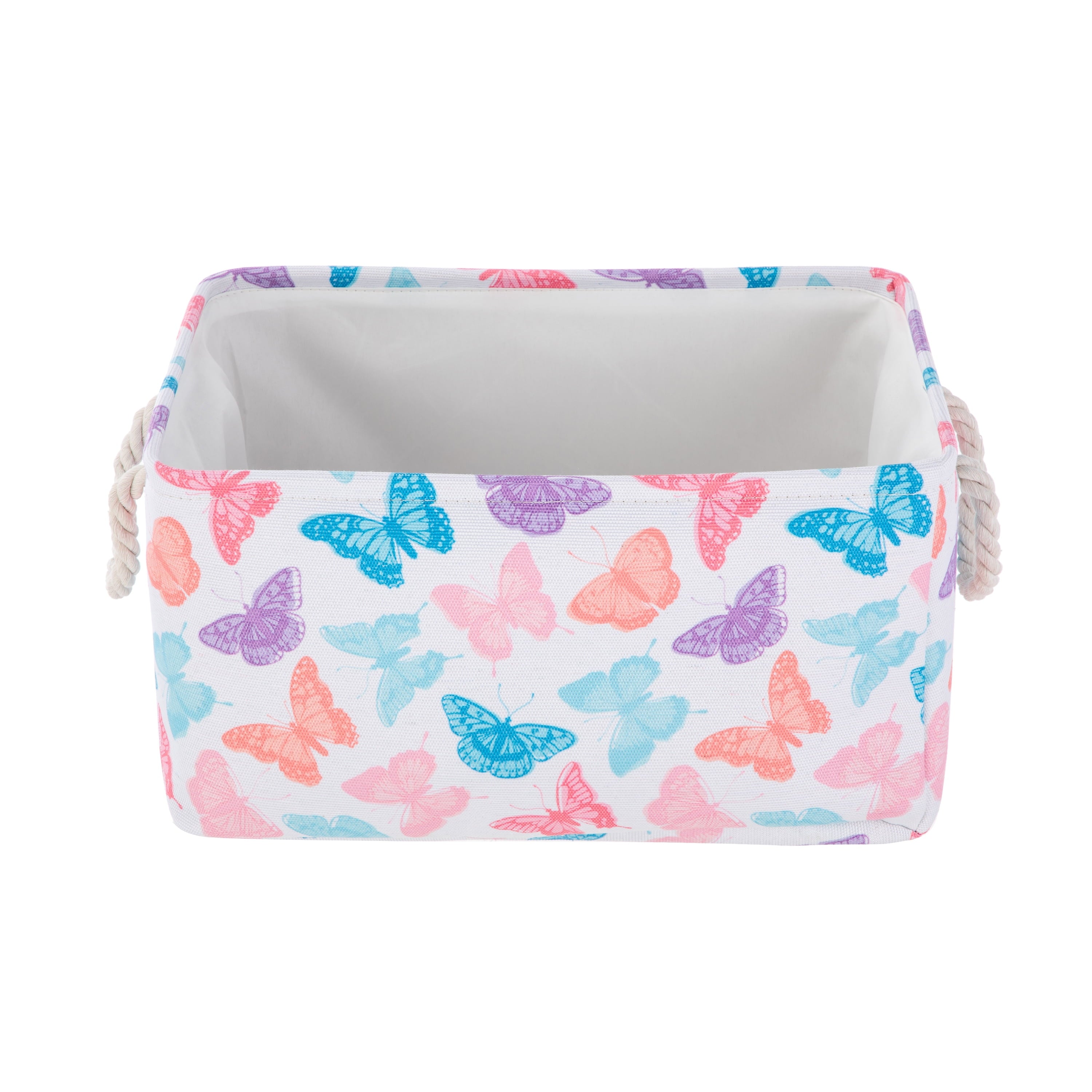 Kids Butterfly Canvas Storage Basket with Handles, 15 in x 11 in x 7.8 in
