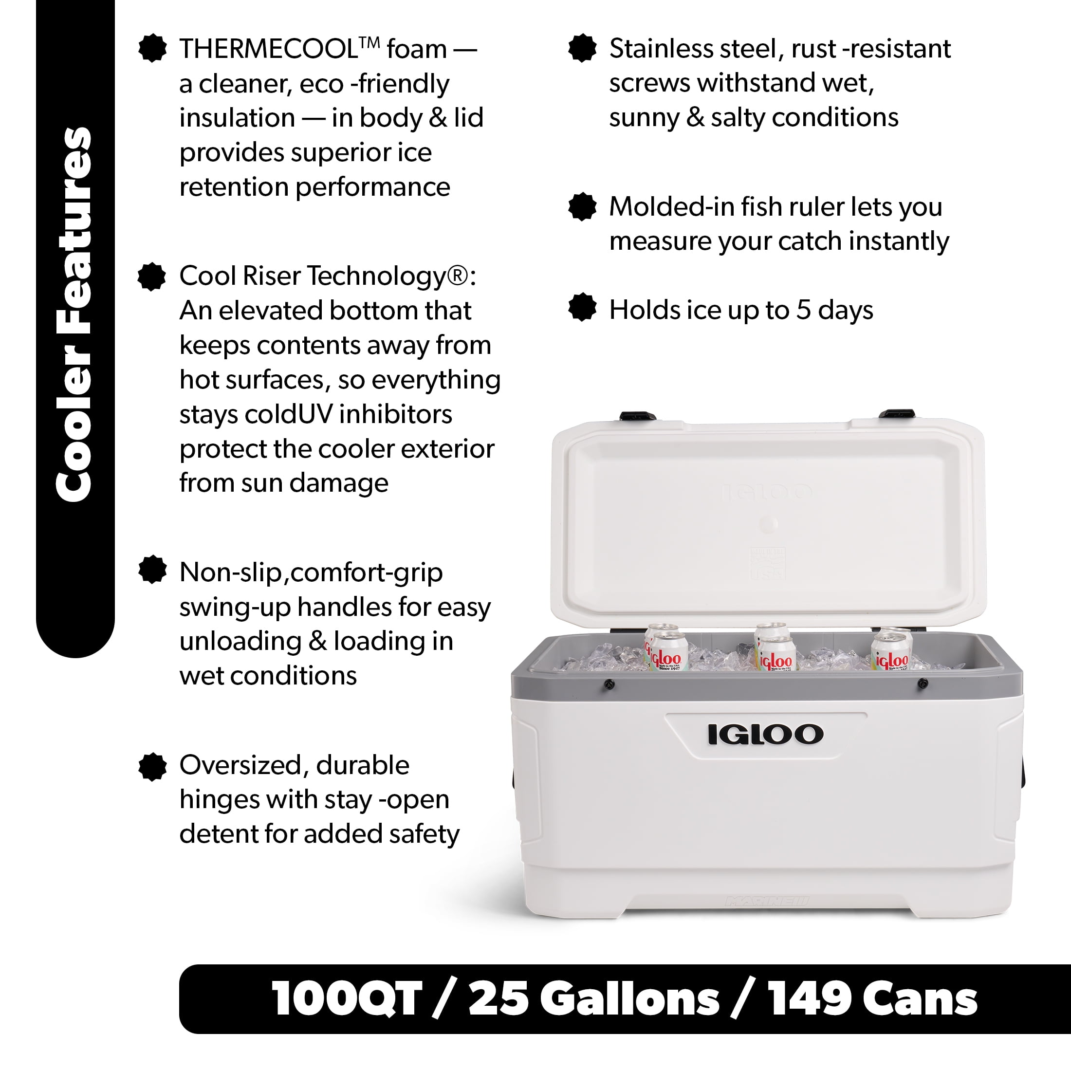 100 QT Latitude Marine Ultra Hard-Sided Cooler, White and Moonscape Gray