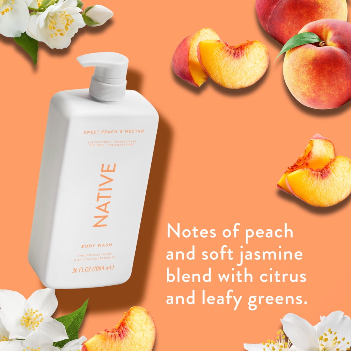 Body Wash, Sweet Peach &amp; Nectar, Sulfate Free, Naturally Derived Ingredients, 24hr Freshness, for Women &amp; Men, 36 fl oz