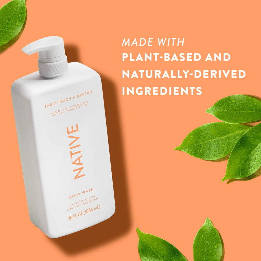 Body Wash, Sweet Peach &amp; Nectar, Sulfate Free, Naturally Derived Ingredients, 24hr Freshness, for Women &amp; Men, 36 fl oz