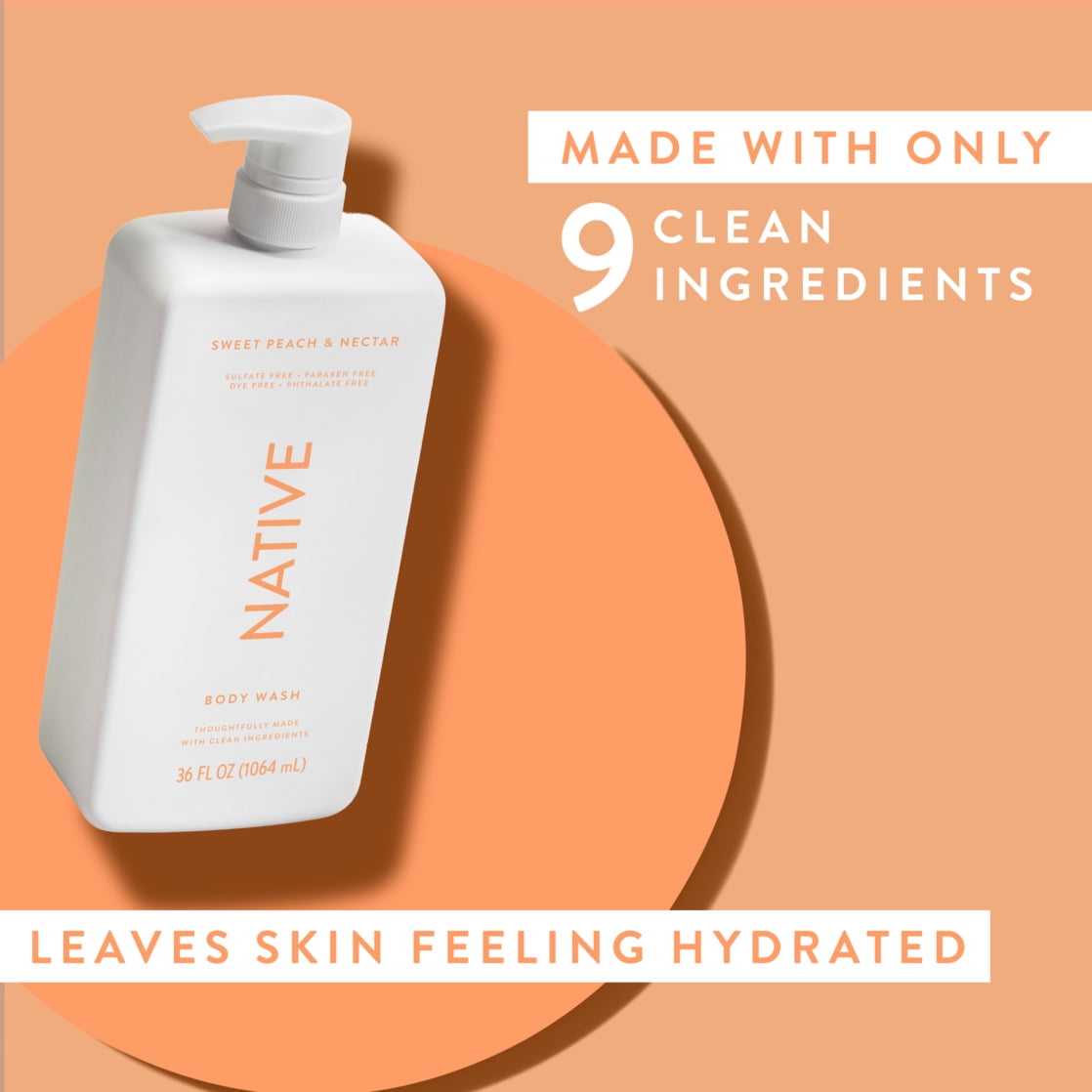 Body Wash, Sweet Peach &amp; Nectar, Sulfate Free, Naturally Derived Ingredients, 24hr Freshness, for Women &amp; Men, 36 fl oz