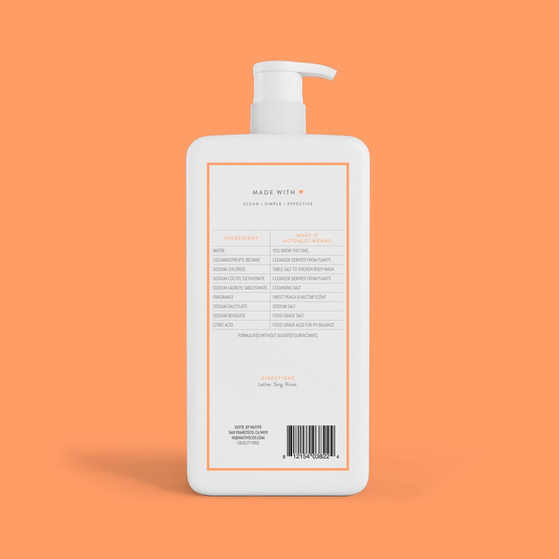 Body Wash, Sweet Peach &amp; Nectar, Sulfate Free, Naturally Derived Ingredients, 24hr Freshness, for Women &amp; Men, 36 fl oz
