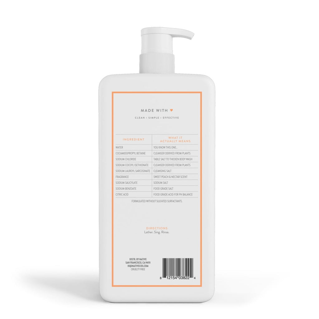 Body Wash, Sweet Peach &amp; Nectar, Sulfate Free, Naturally Derived Ingredients, 24hr Freshness, for Women &amp; Men, 36 fl oz