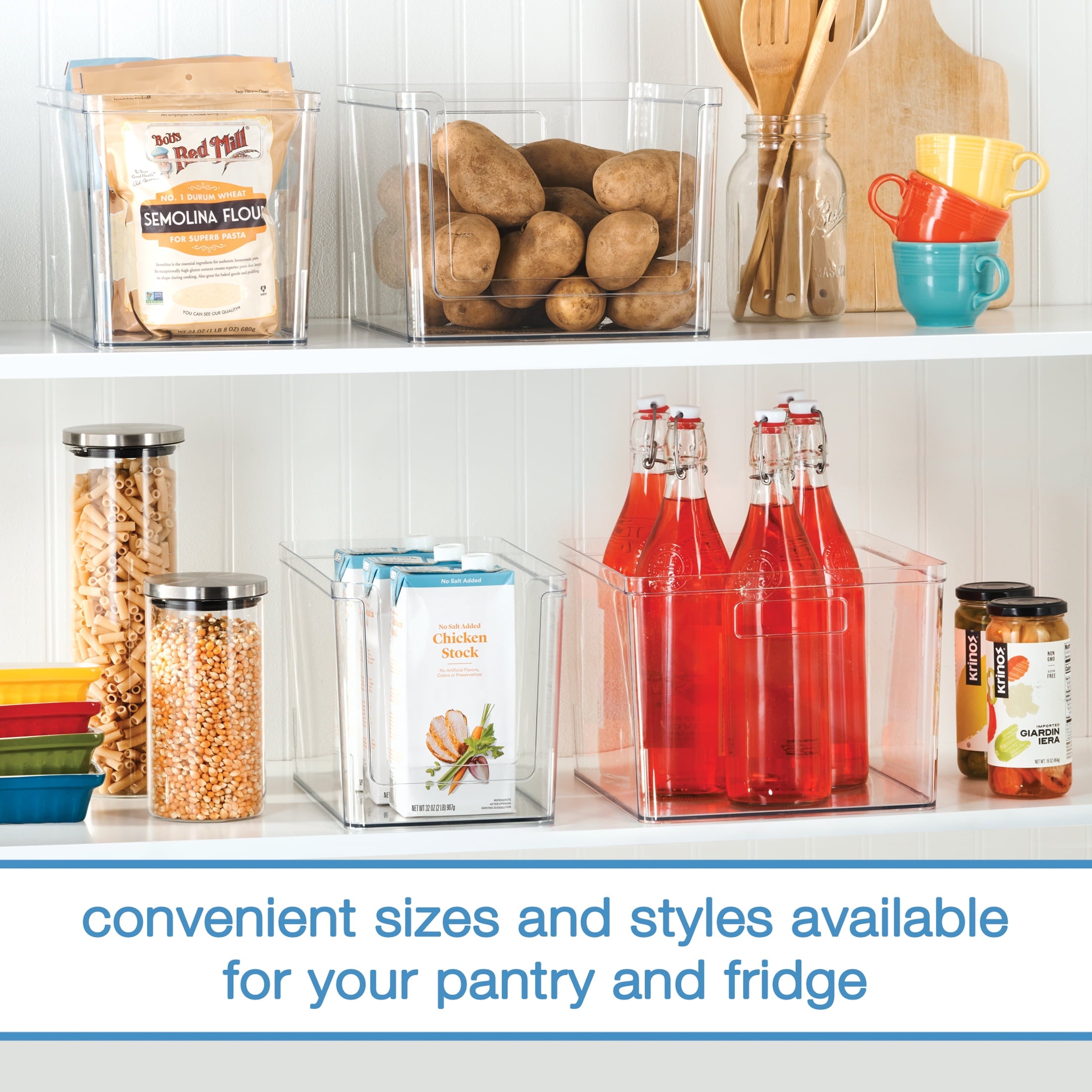 Large Deep Clear Plastic Pantry Storage Organizer Bin with Open Front, Kitchen Cabinet, Fridge and Shelf Storage Container for Pantry Organization, 12" x 7.5" x 8"