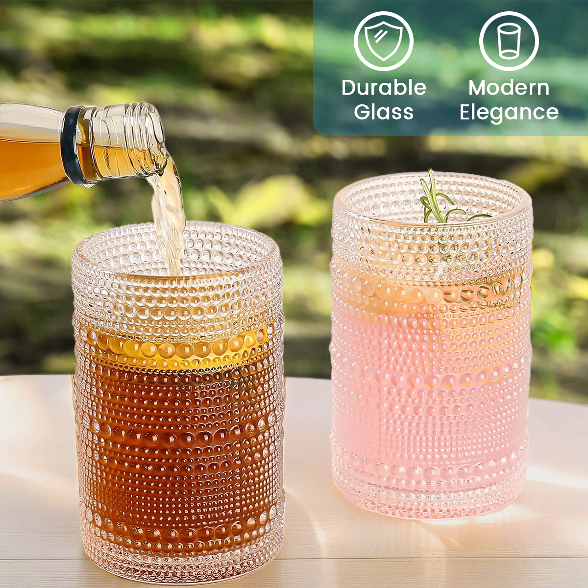 12 oz Vintage Hobnail Drinking Glasses ,Hobnail Glass Cups Set of 6, Embossed Water Tumbler, Cups for Kitchen, Beaded Glassware, Highball Glasses for Whiskey, Juice, Water, Beer