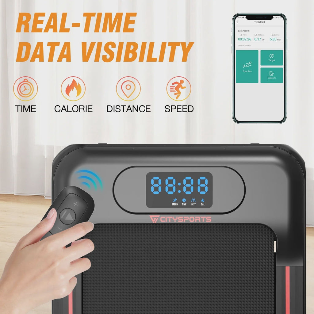 Citysports Treadmill Portable Walking Pad, Adjustable Speed with APP, LCD Screen Calorie Counter, Ultra Thin and Silent (Black White)