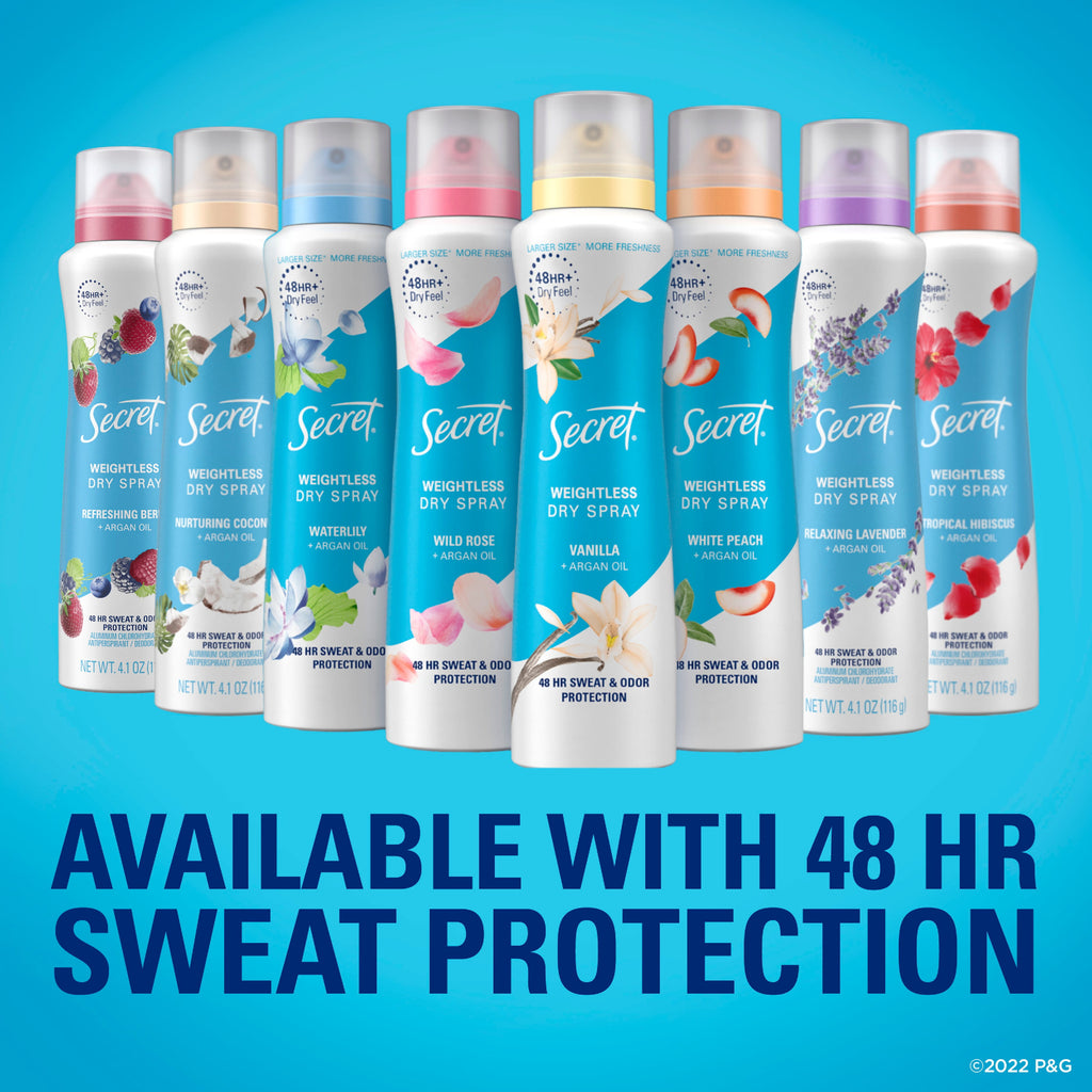 (6 pack) Secret Dry Spray Aluminum Free Deodorant for Women, Cherry Blossom, 4.1oz, Pack of 2