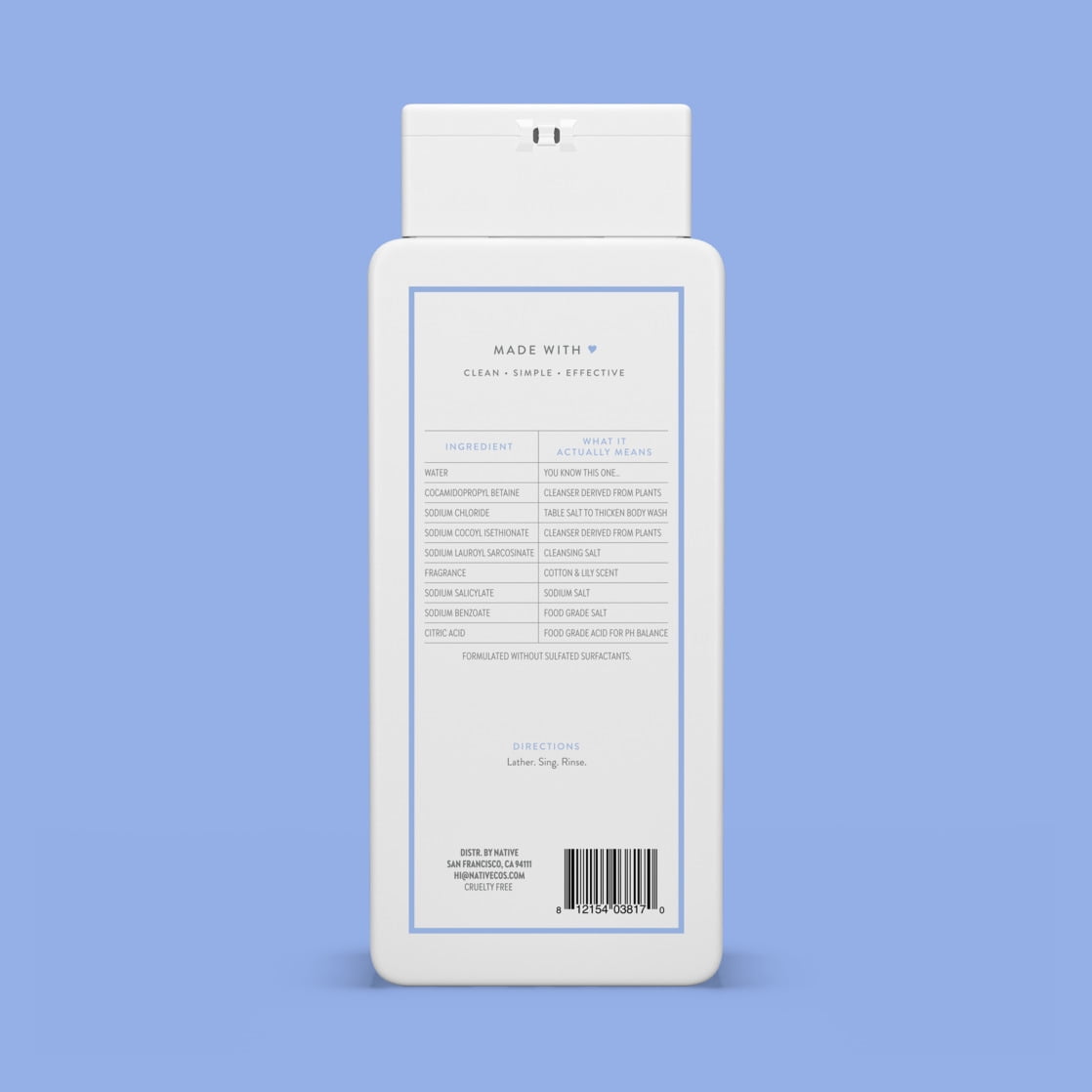 Body Wash, Coconut &amp; Vanilla, Sulfate Free, Naturally Derived Ingredients, 24hr Freshness, for Women &amp; Men, 18 fl oz