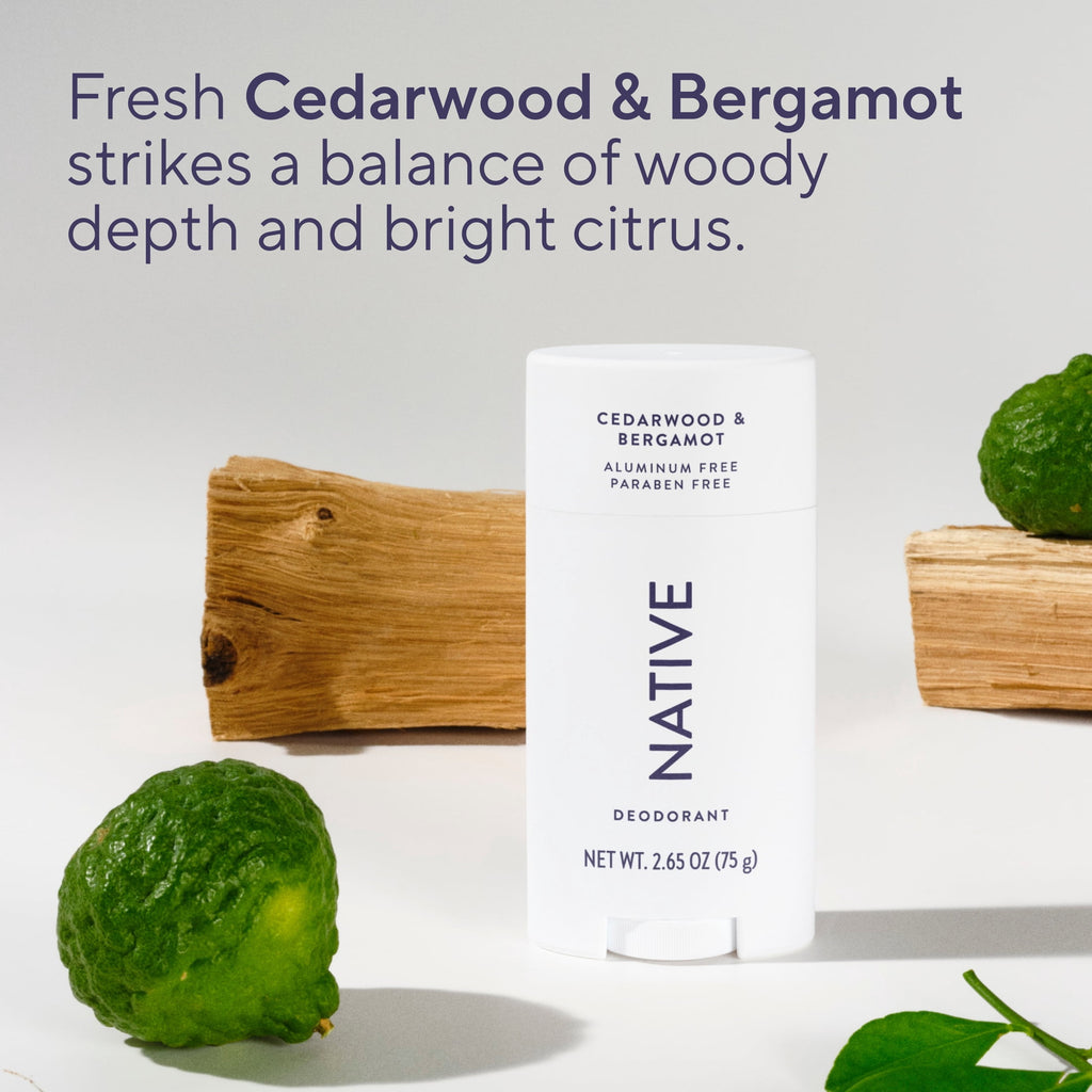 Aluminum Free Deodorant For Men, 72 Hour Solid Deodorant Stick, Cedarwood &amp; Bergamot, 2.65oz