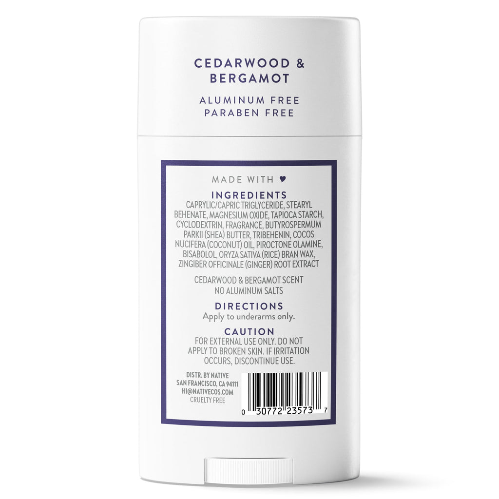 Aluminum Free Deodorant For Men, 72 Hour Solid Deodorant Stick, Cedarwood &amp; Bergamot, 2.65oz