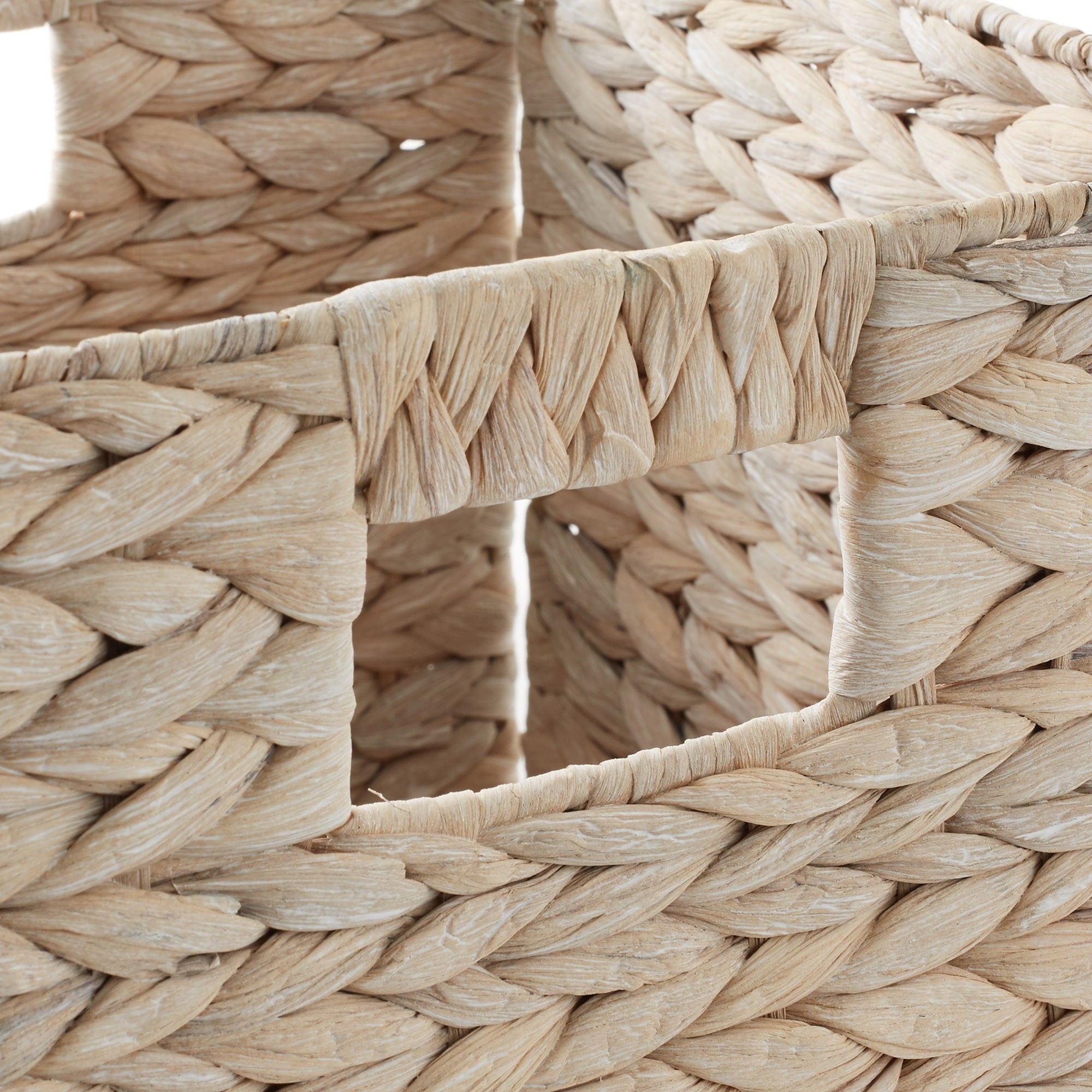 10.5" x 10.5" Water Hyacinth Storage Baskets, Natural - Set of 2 Collapsible Cube Organizers, Woven Bins for Bathroom, Bedroom, Laundry, Pantry, Shelves