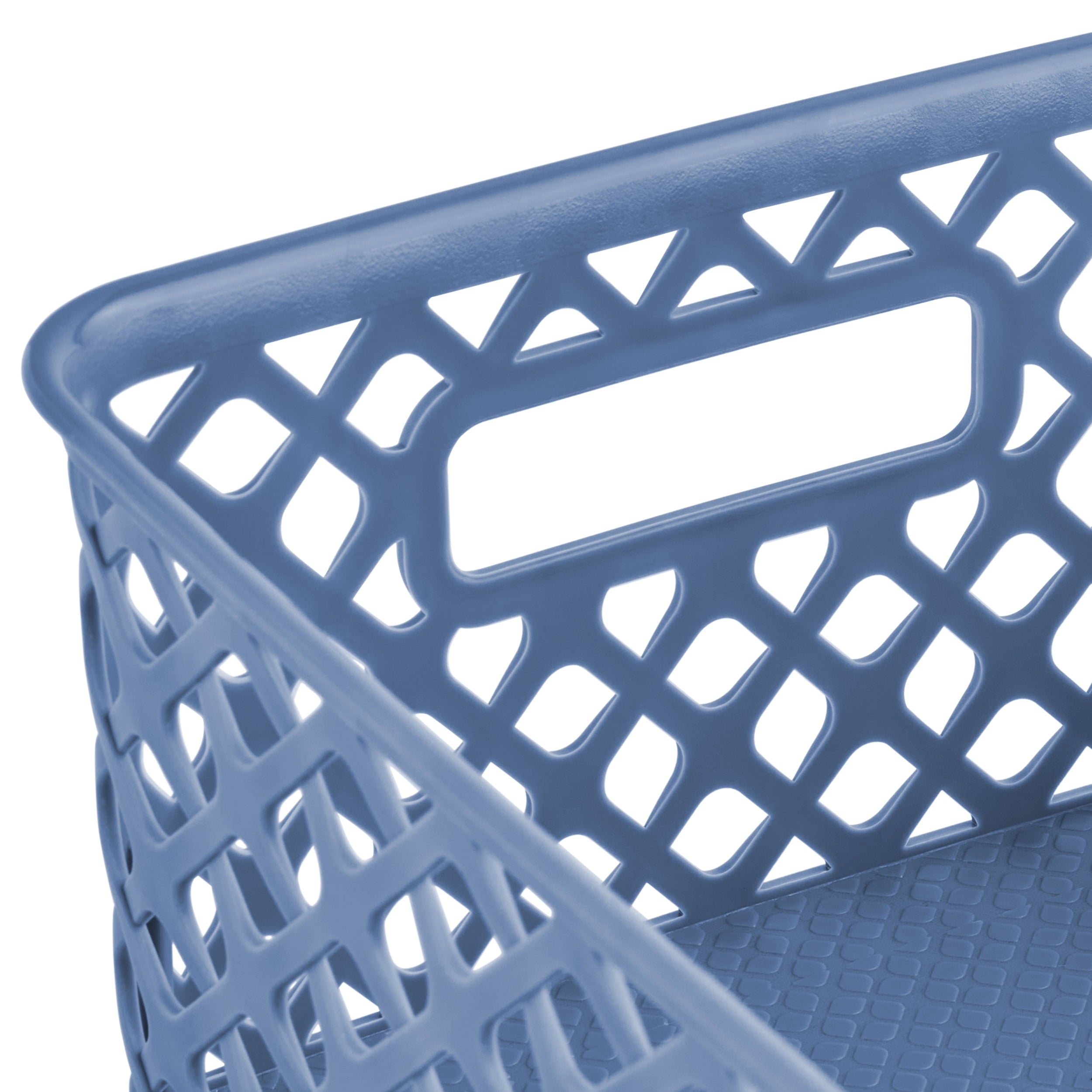 Small White Decorative Plastic Storage Basket, 10 in x 8 in x 4 in