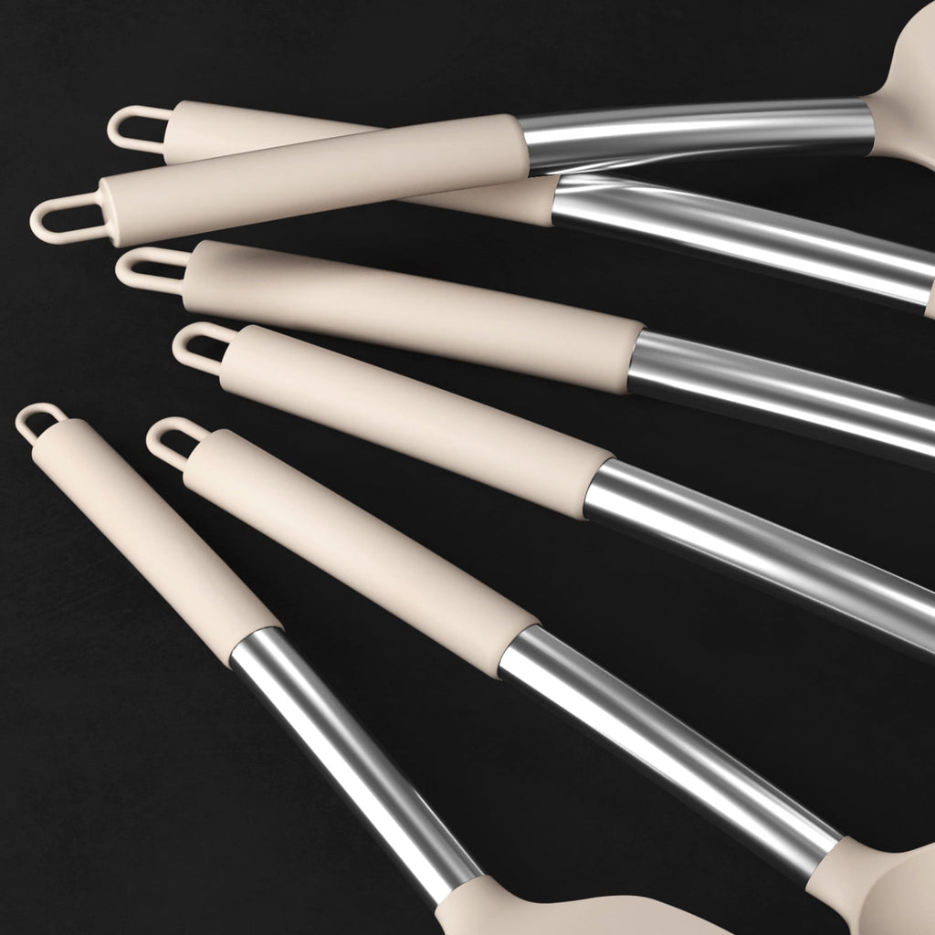 Silicone Cooking Utensils Set - Silicone Kitchen Utensils for Cooking, Kitchen Utensil Spatula Set,BPA FREE Kitchen Gadgets Tools for Non-Stick Cookware (Khaki)