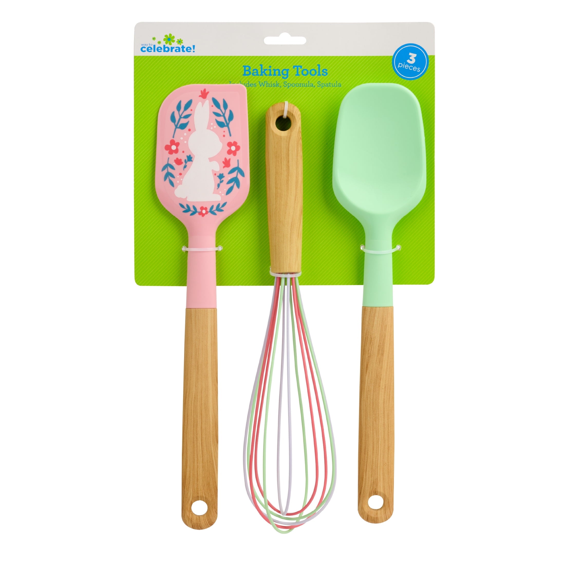 Way To Celebrate 3-Piece Baking Tool Set, Green, Pink and Purple