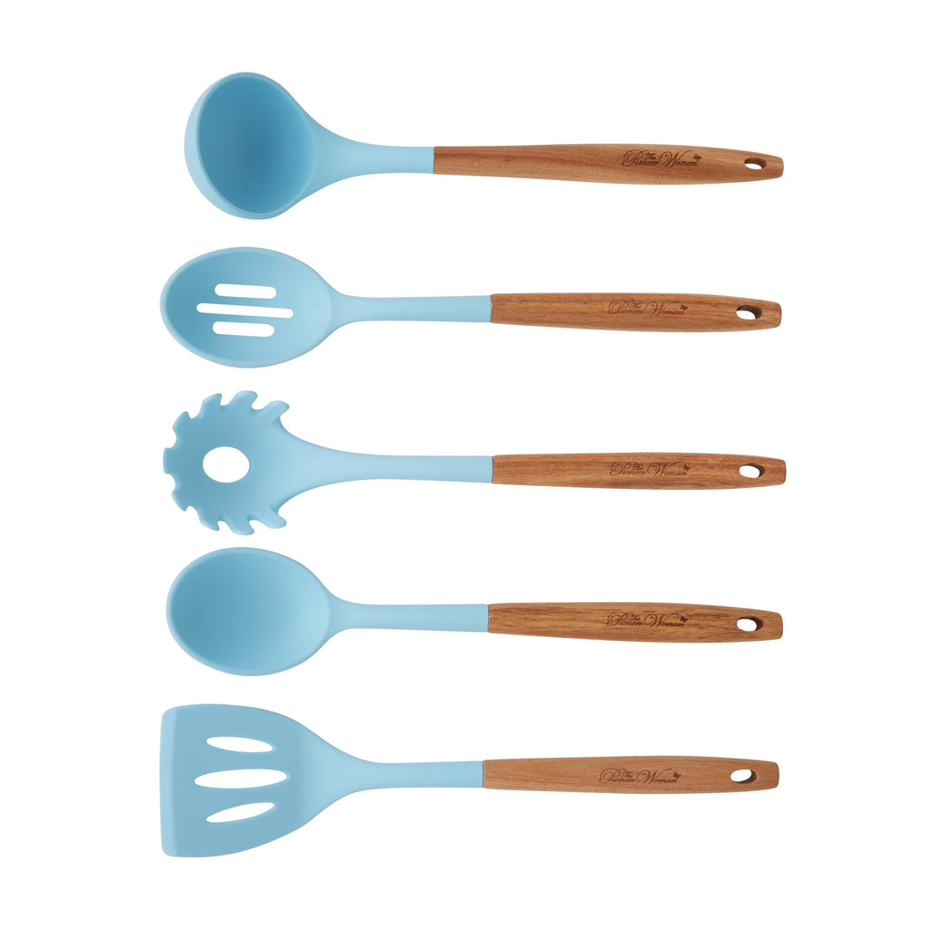 10-Piece Silicone and Acacia Wood Handle Cooking Utensils Set, Blue