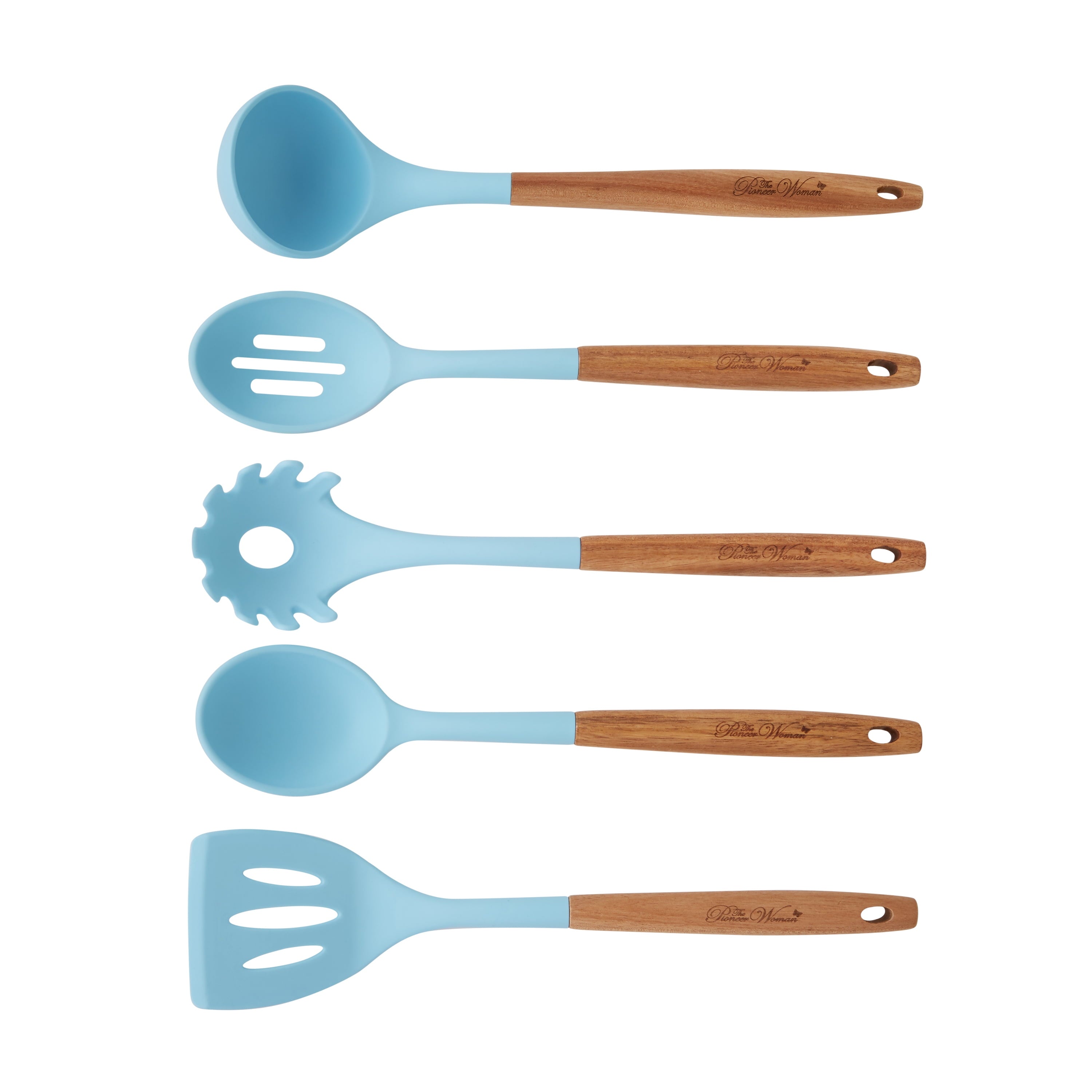 10-Piece Silicone and Acacia Wood Handle Cooking Utensils Set, Blue