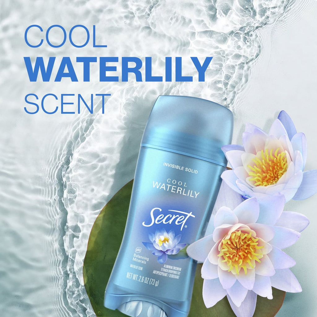 Antiperspirant &amp; Deodorant Invisible Solid Cool Waterlily, 72HR Breathable Sweat &amp; Odor Protection, 2.6 OZ